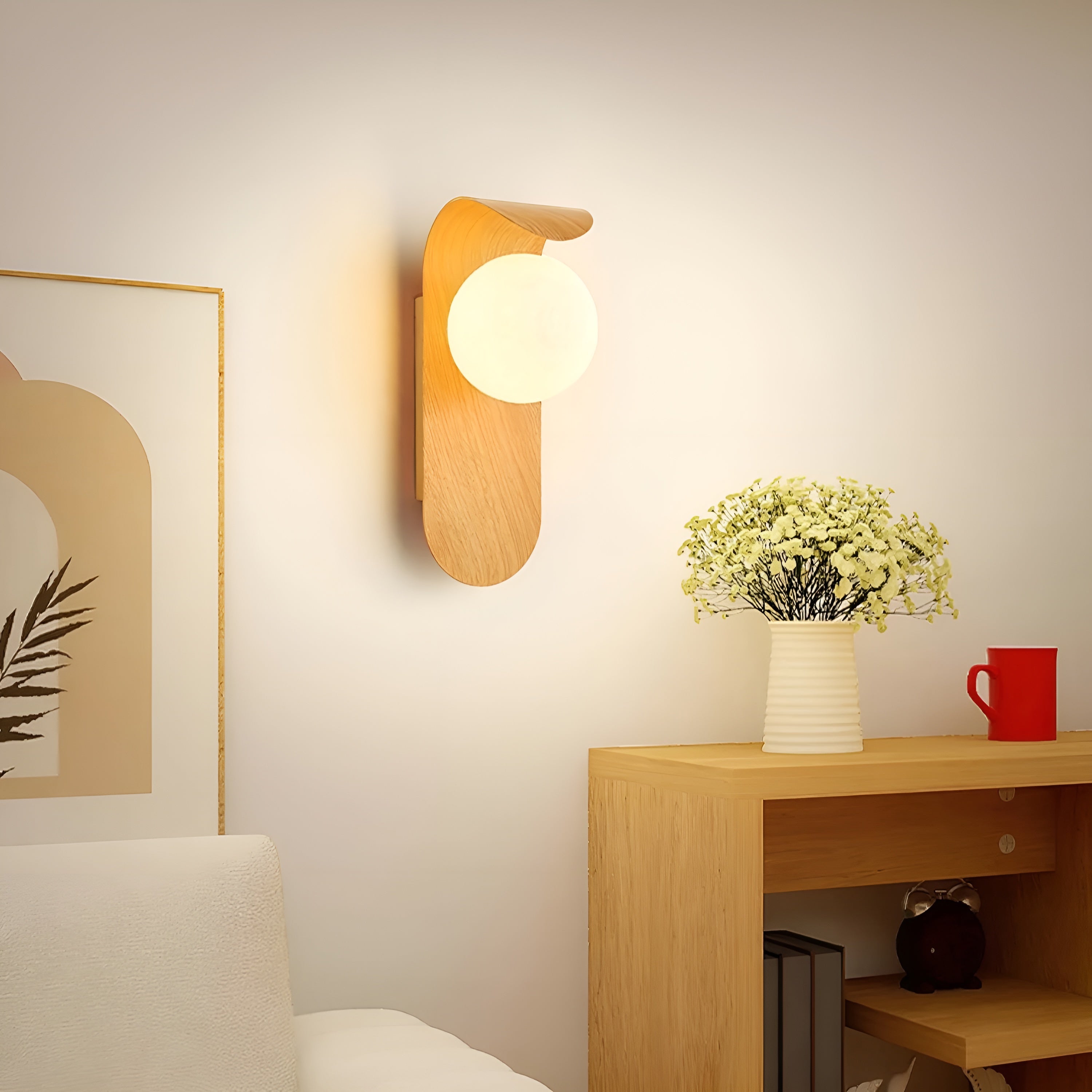 Lunora – Nordic LED Carlyle Wall Lamp with Frosted Globe & Wood Finish