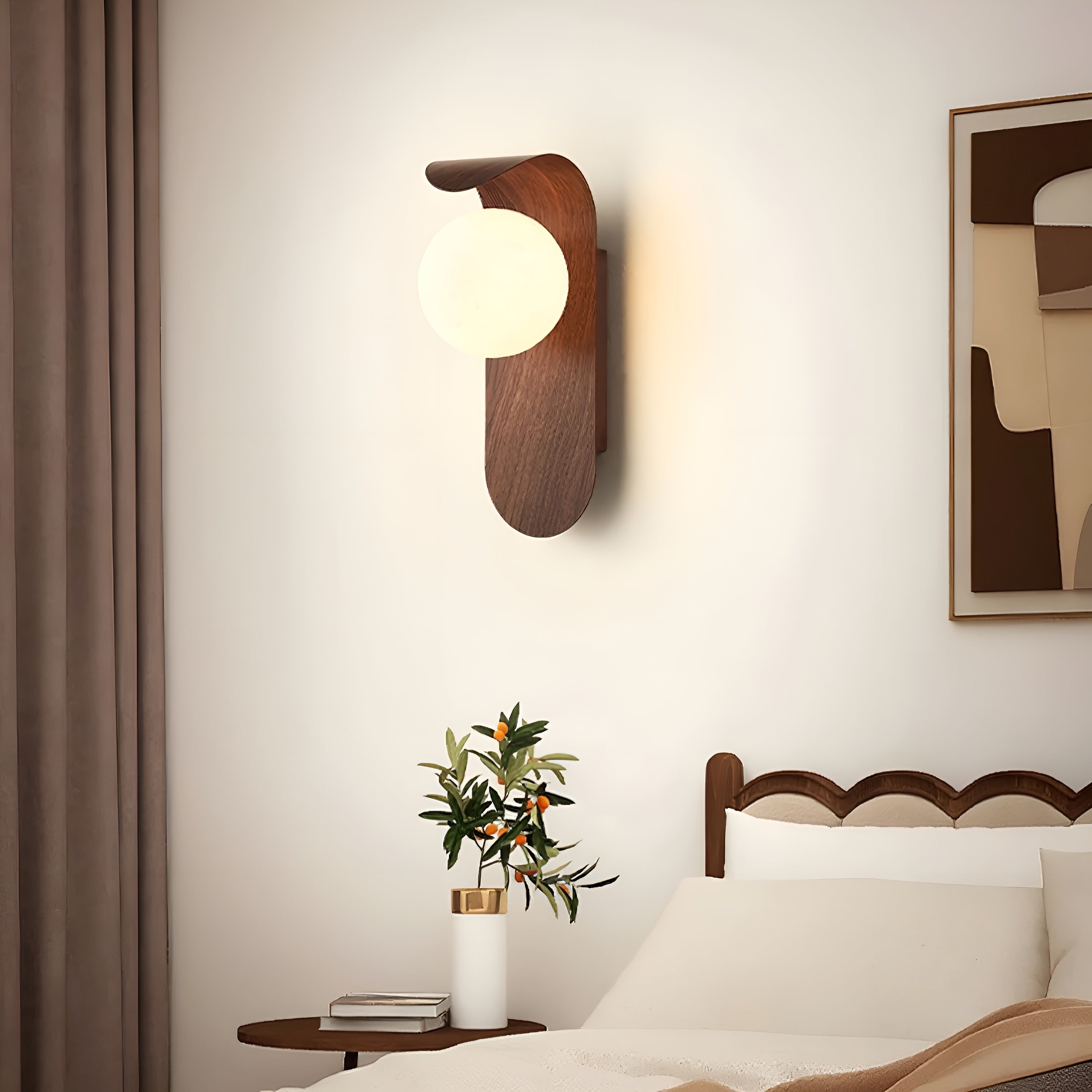Lunora – Nordic LED Carlyle Wall Lamp with Frosted Globe & Wood Finish