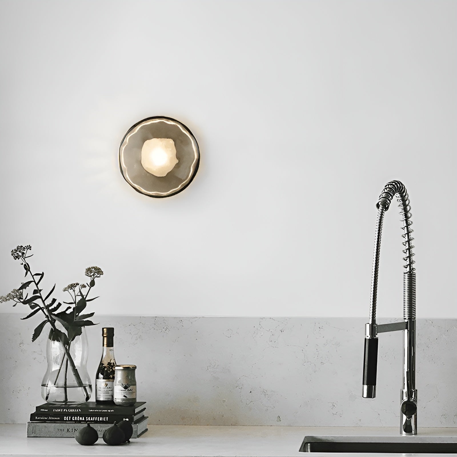 CetoWave – Glass Wall Lamp Nordic Sculptural LED Light for Bedroom Living Room Hallway in Black or Gold with Clear Smoky or Opal Glass