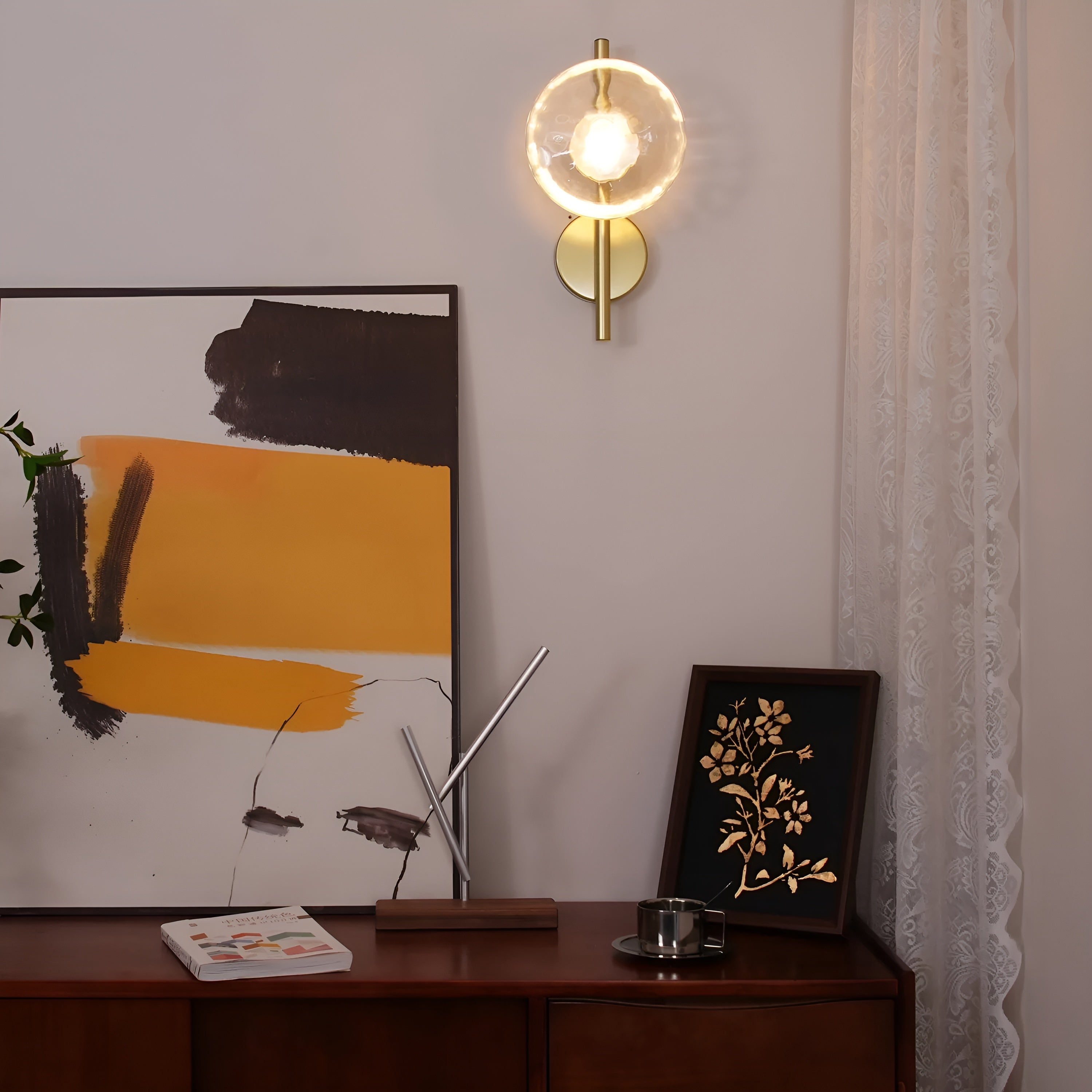 CetoWave – Glass Wall Lamp Nordic Sculptural LED Light for Bedroom Living Room Hallway in Black or Gold with Clear Smoky or Opal Glass