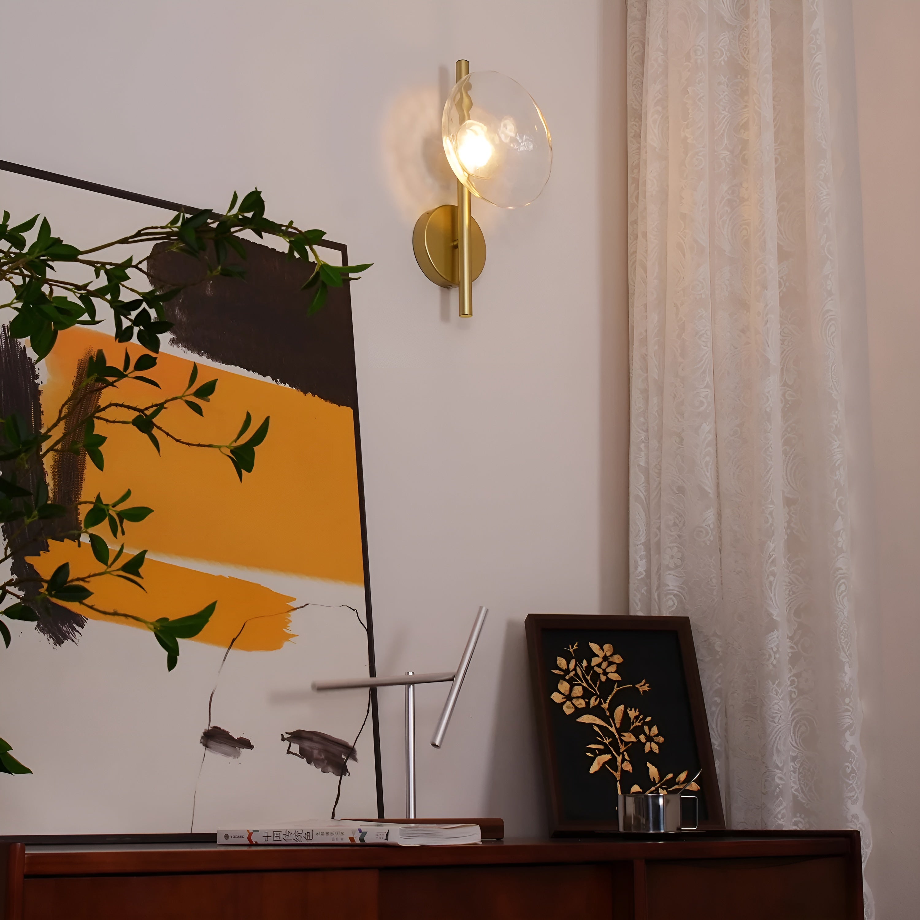 CetoWave – Glass Wall Lamp Nordic Sculptural LED Light for Bedroom Living Room Hallway in Black or Gold with Clear Smoky or Opal Glass