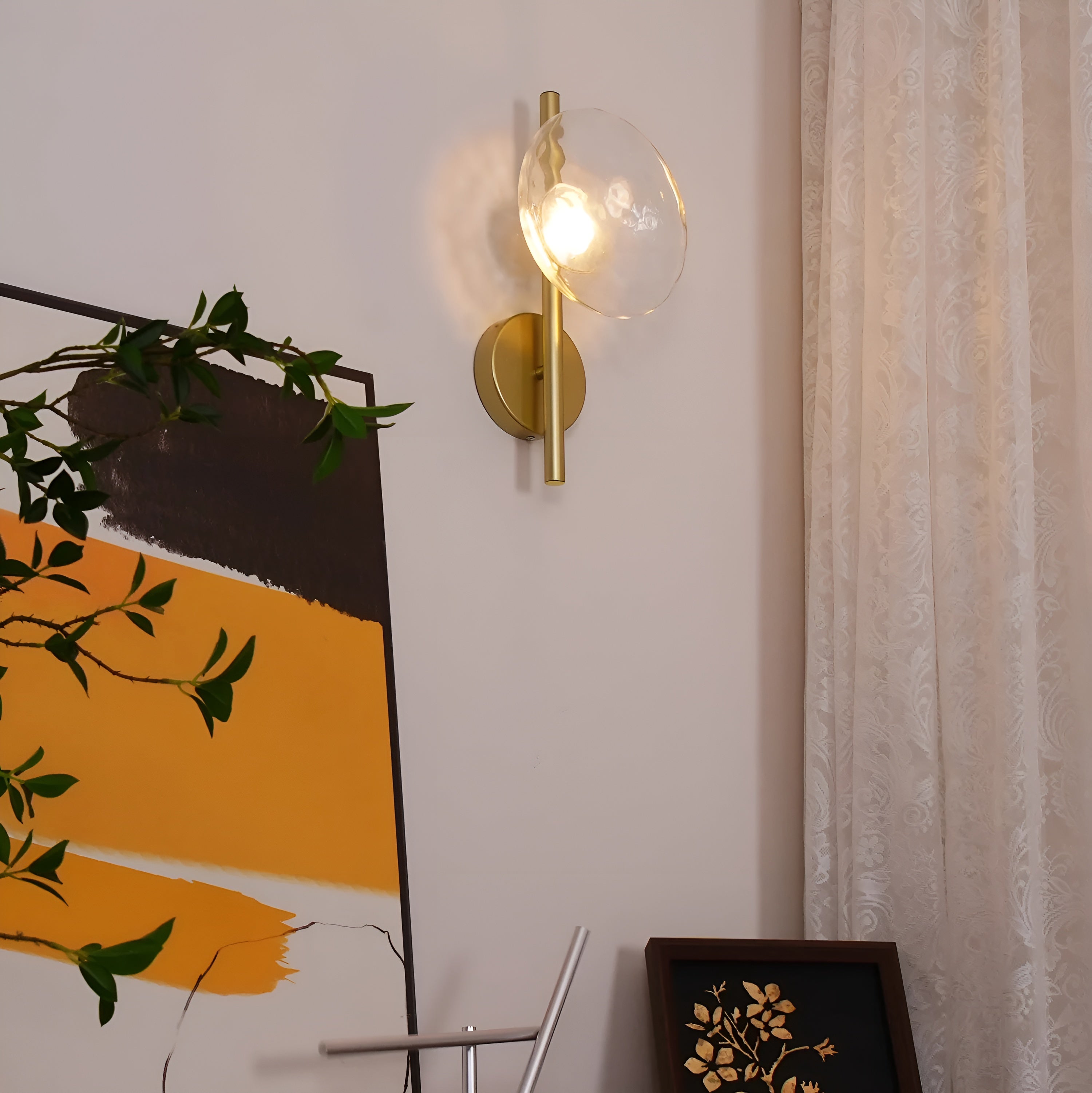 CetoWave – Glass Wall Lamp Nordic Sculptural LED Light for Bedroom Living Room Hallway in Black or Gold with Clear Smoky or Opal Glass