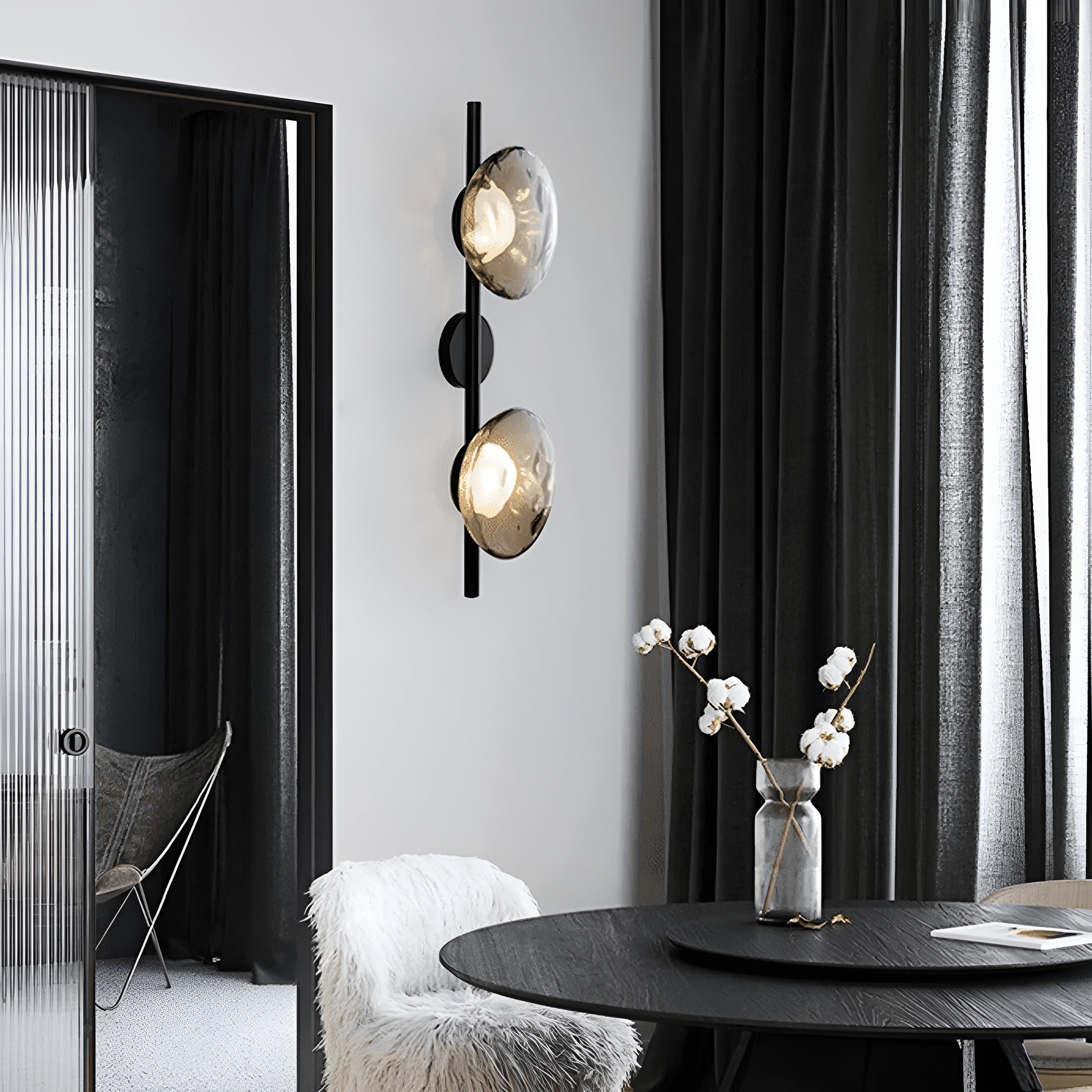 CetoWave – Glass Wall Lamp Nordic Sculptural LED Light for Bedroom Living Room Hallway in Black or Gold with Clear Smoky or Opal Glass