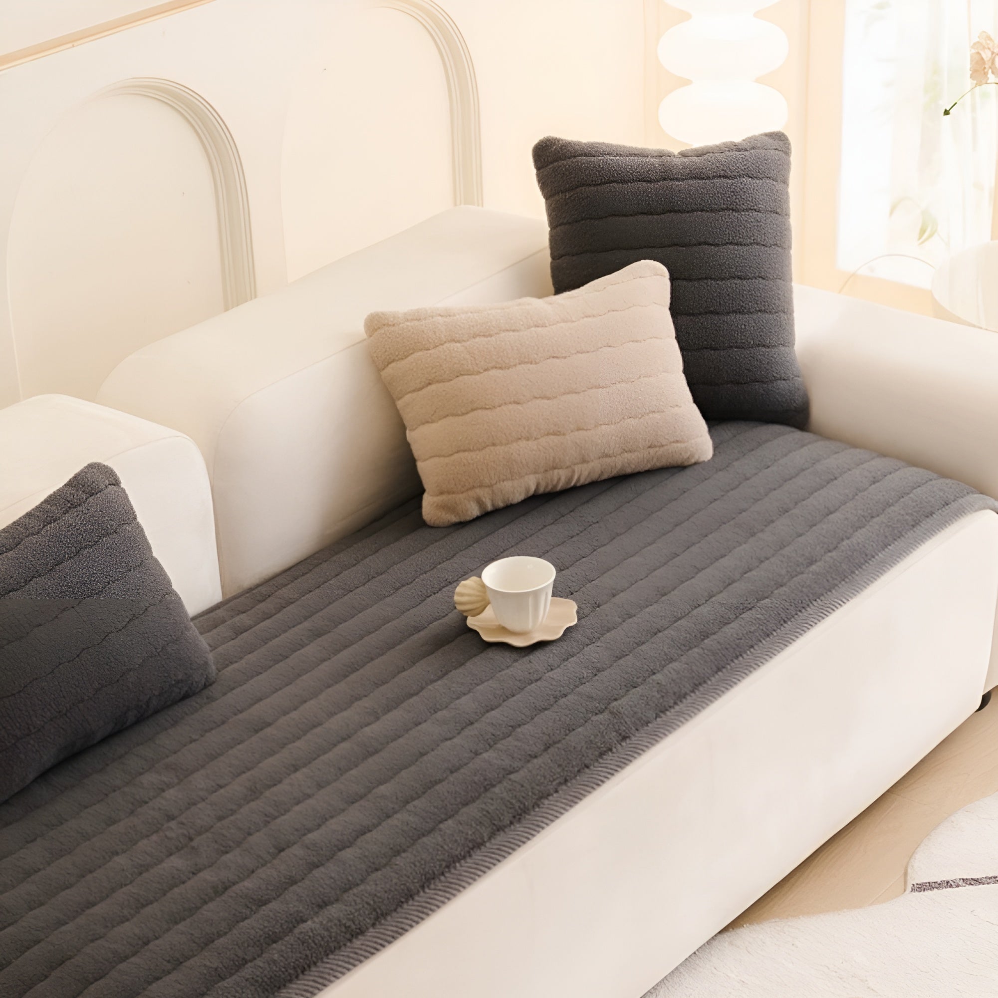 VeluHaven - Thick Plush Sofa Cover Non-Slip Soft Microfiber Protector