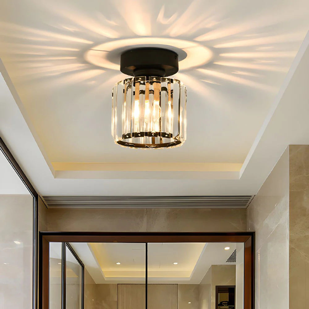 LustraLuxe – Modern Black Crystal Flush Mount Ceiling Light for Hallways