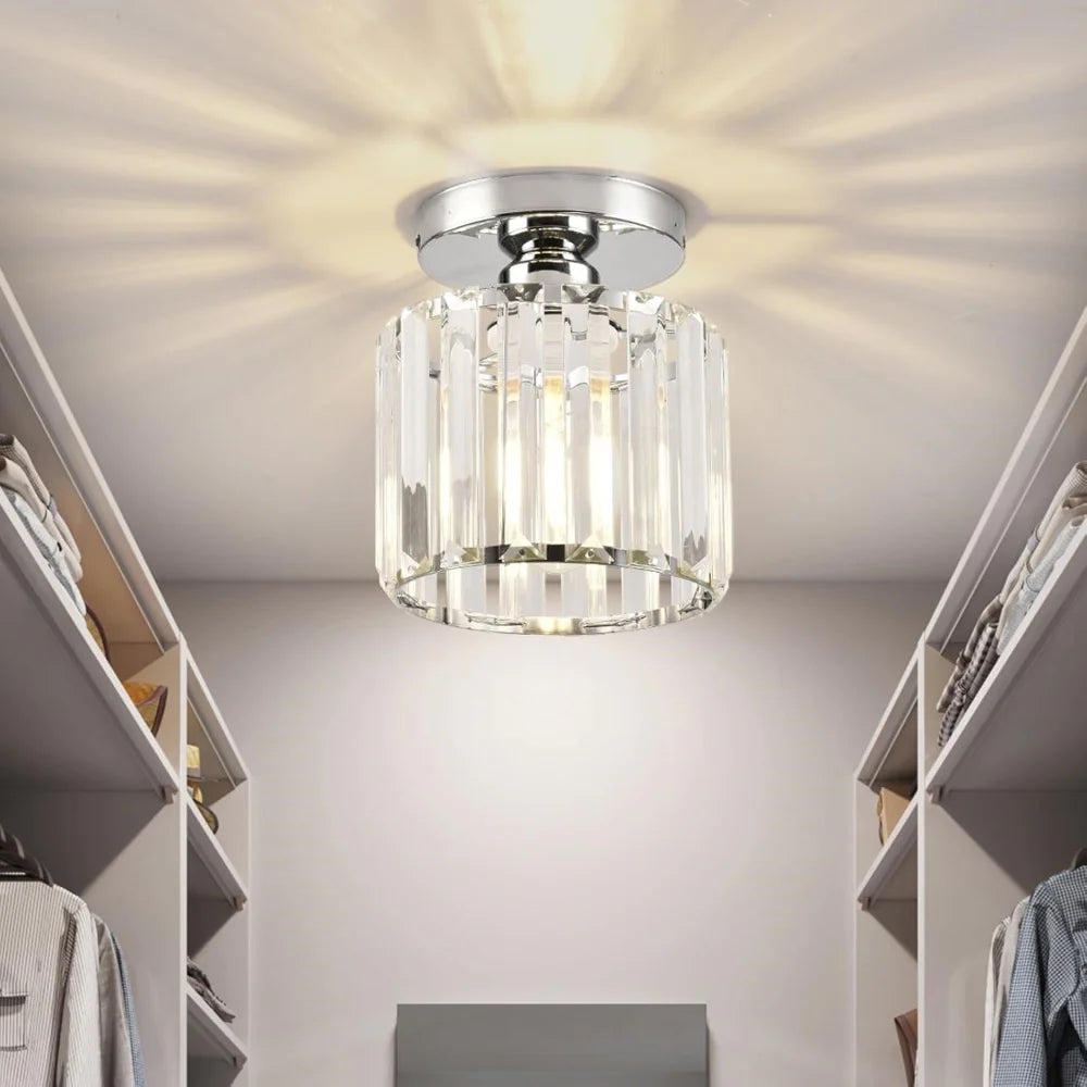 LustraLuxe – Modern Black Crystal Flush Mount Ceiling Light for Hallways