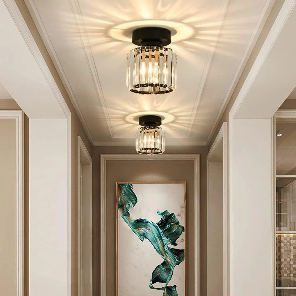 LustraLuxe – Modern Black Crystal Flush Mount Ceiling Light for Hallways
