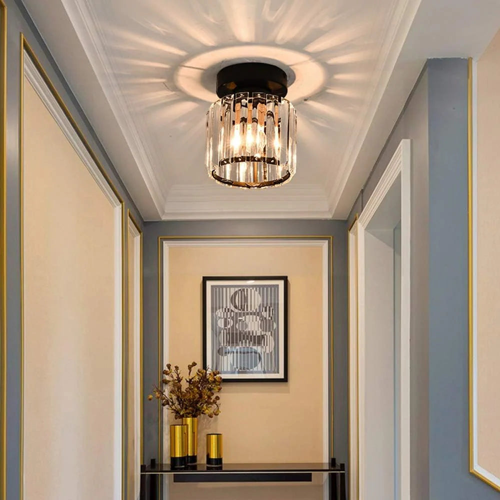 LustraLuxe – Modern Black Crystal Flush Mount Ceiling Light for Hallways