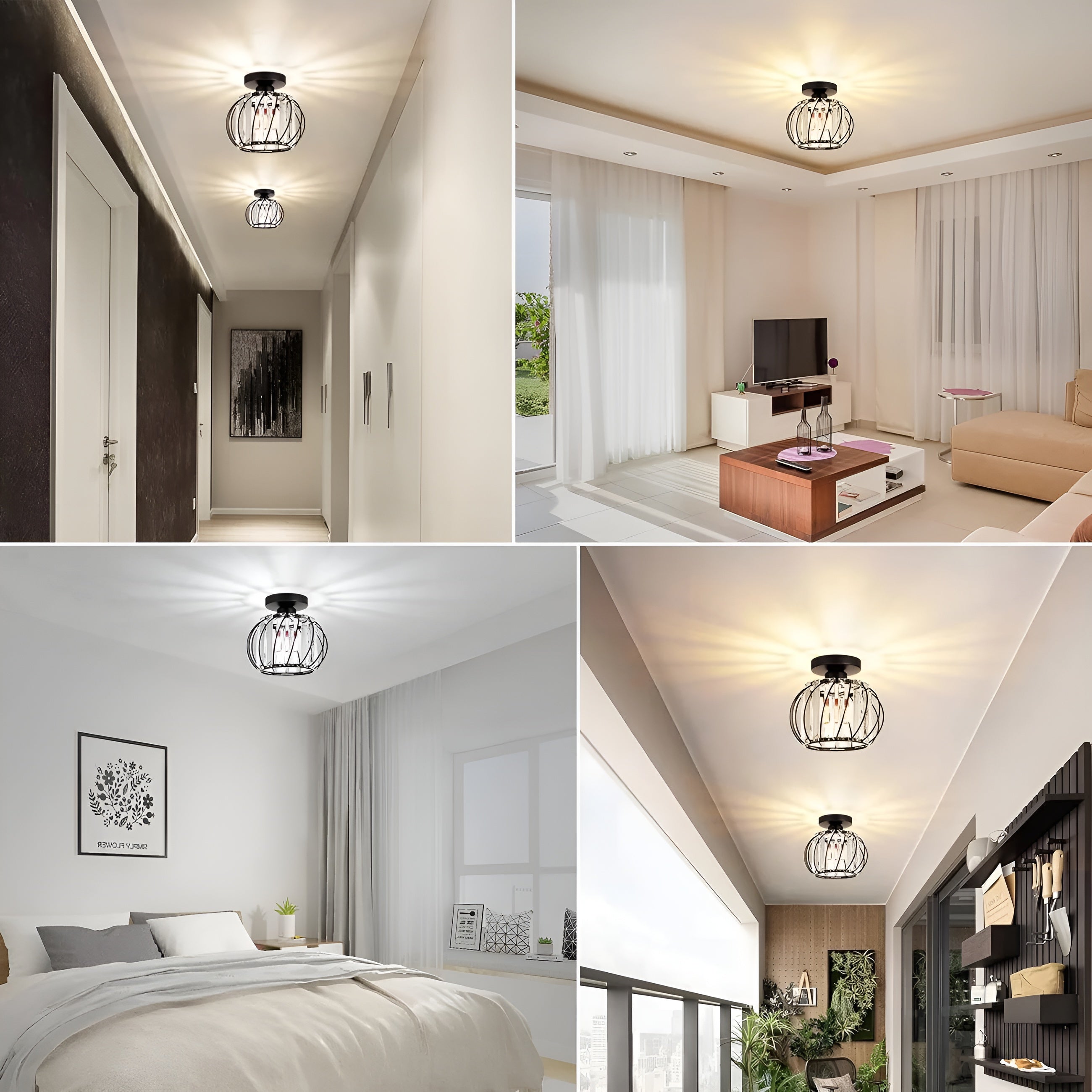 SkynLume – Nordic Flush Mount Glass and Iron Ceiling Light