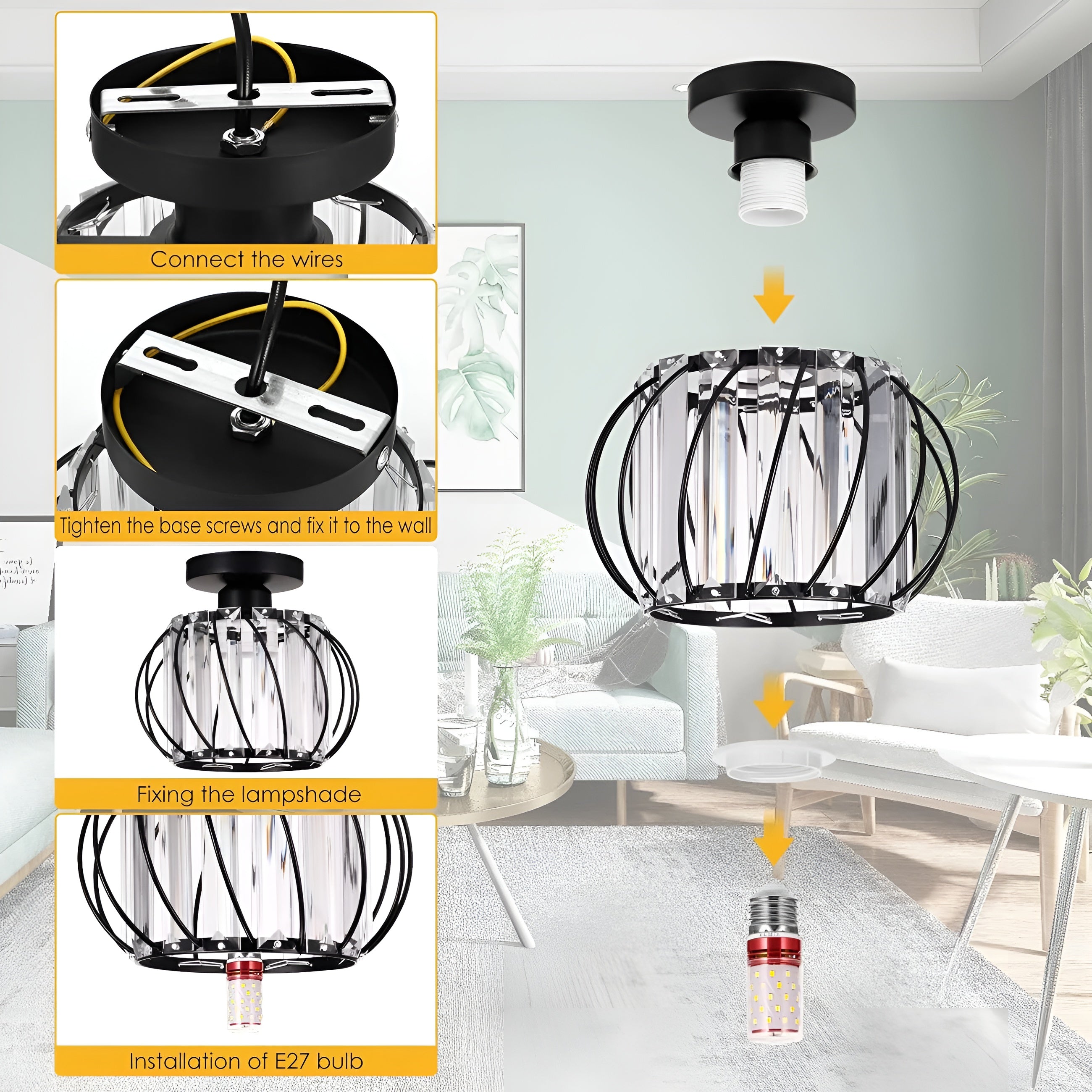 SkynLume – Nordic Flush Mount Glass and Iron Ceiling Light