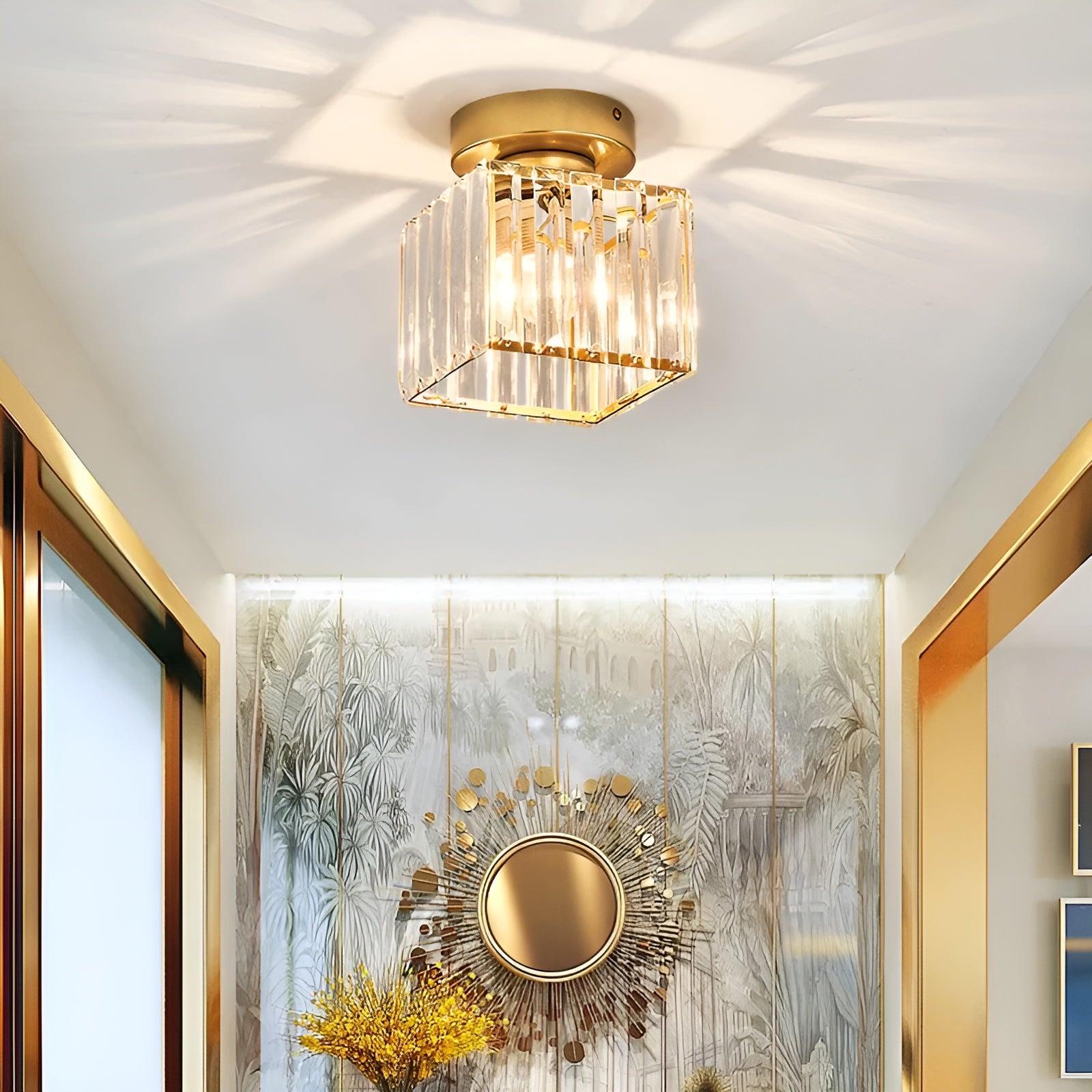 LustraLuxe – Modern Black Crystal Flush Mount Ceiling Light for Hallways