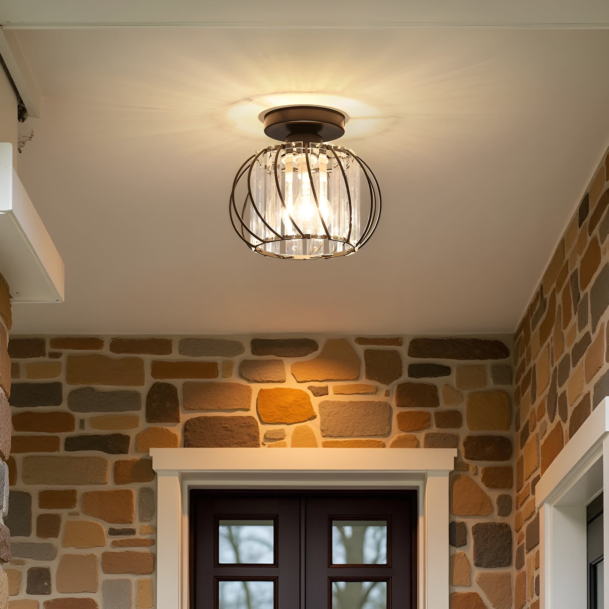 SkynLume – Nordic Flush Mount Glass and Iron Ceiling Light