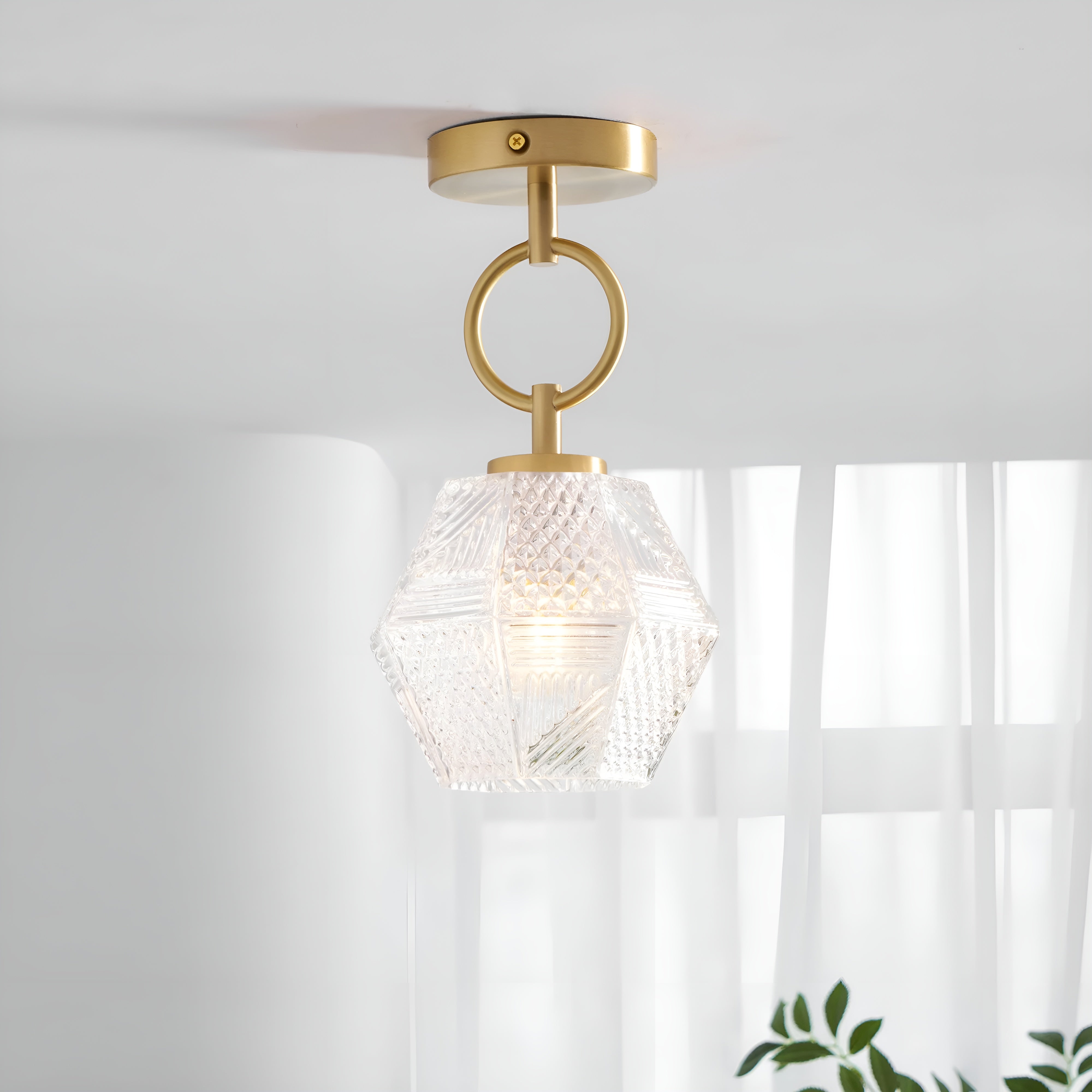 Lustraire – Diamond Cut Art Deco Ceiling Light with Elegant Brass Fixture