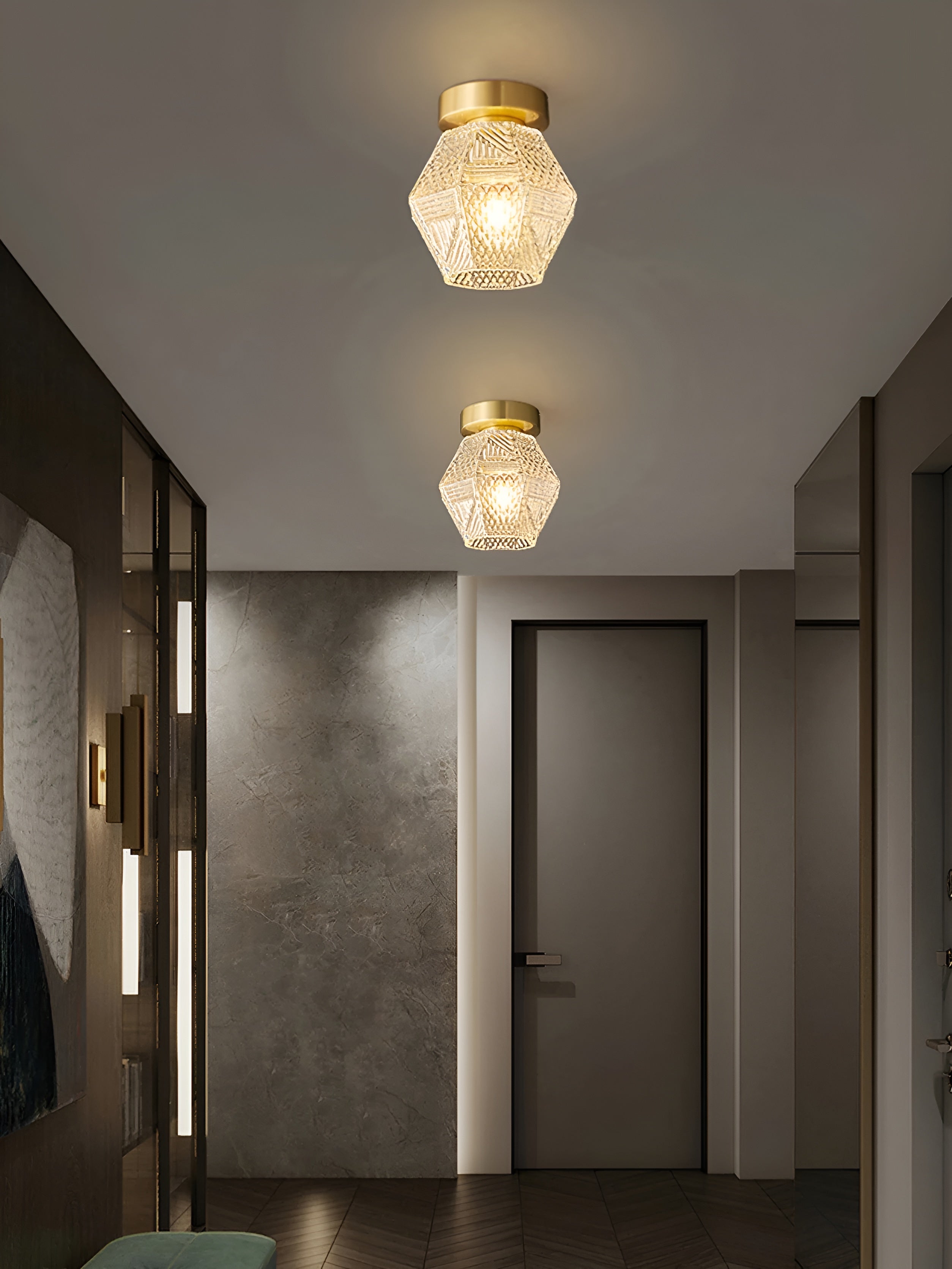 Lustraire – Diamond Cut Art Deco Ceiling Light with Elegant Brass Fixture