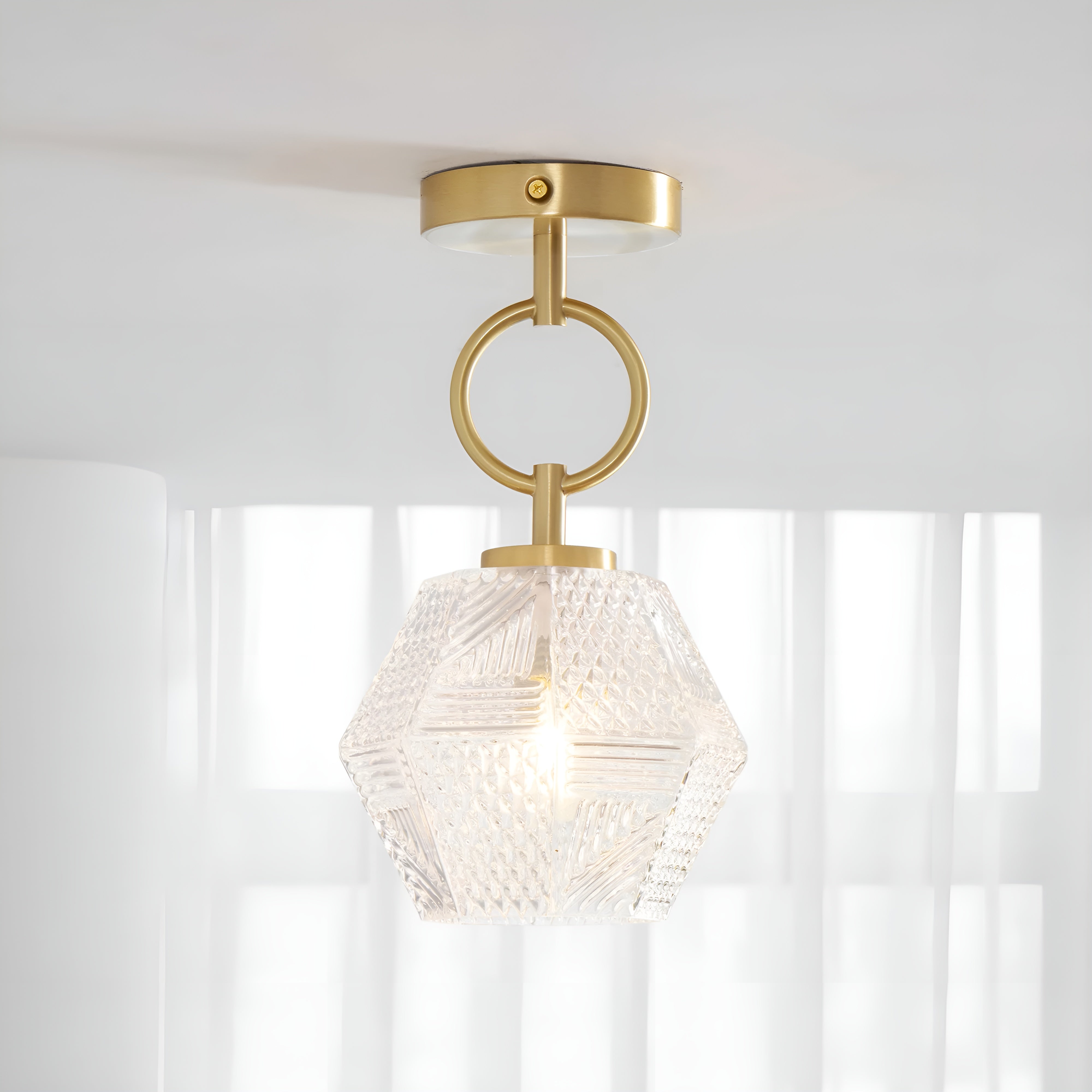 Lustraire – Diamond Cut Art Deco Ceiling Light with Elegant Brass Fixture