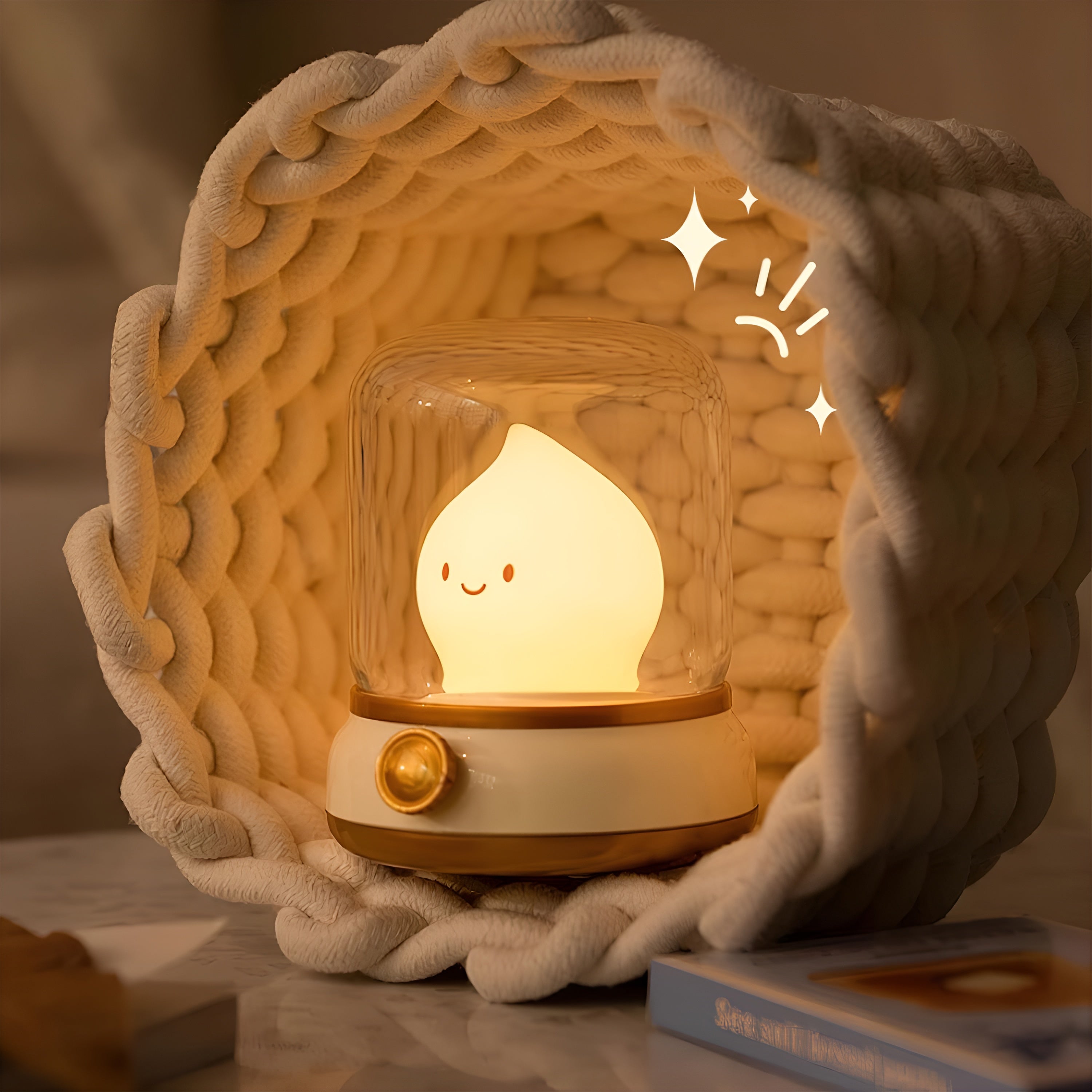 GlowMiri – Flame LED Small Night Light Warm Portable Ambient Lamp