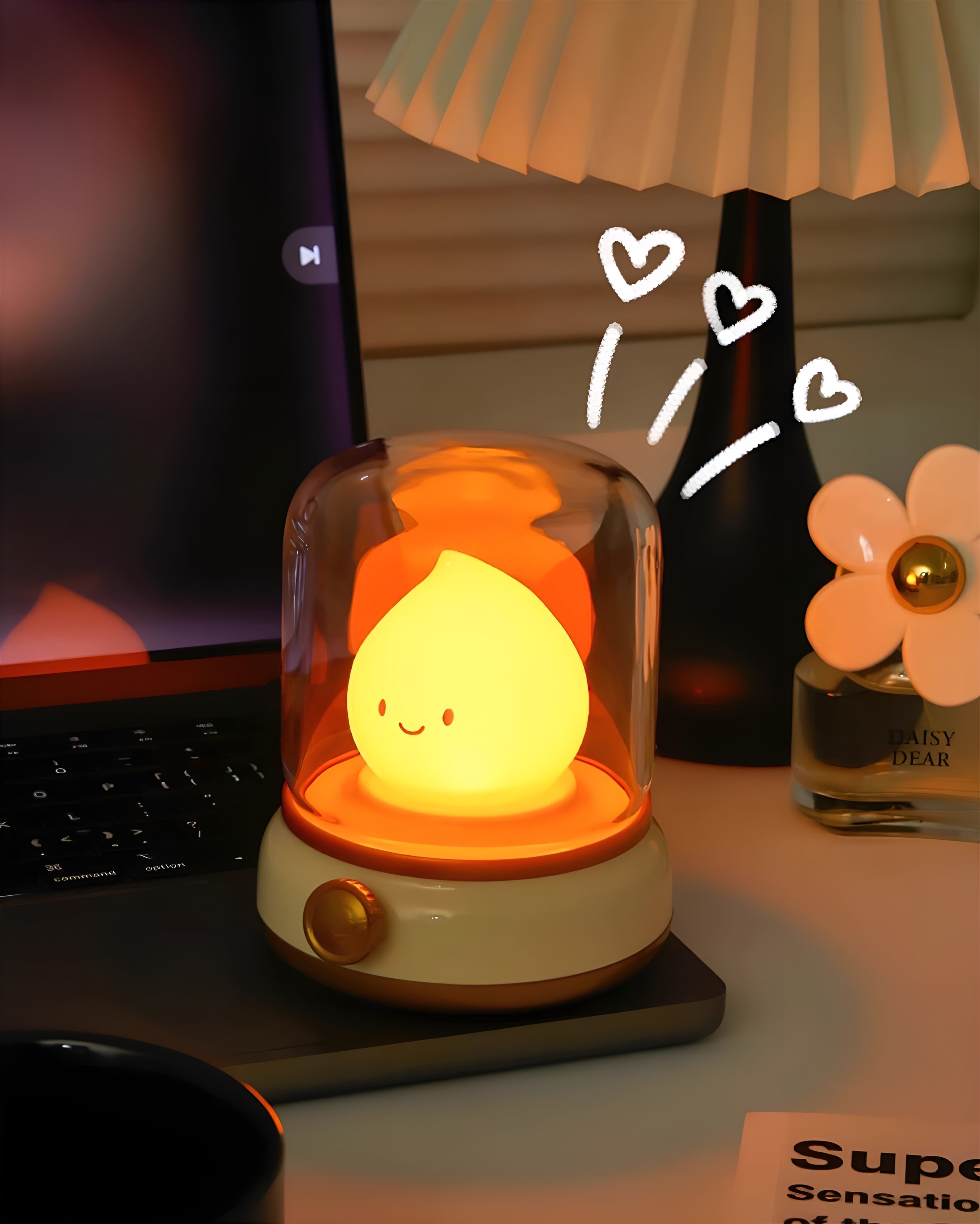 GlowMiri – Flame LED Small Night Light Warm Portable Ambient Lamp