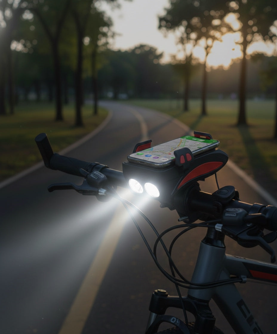 Cyclaro – 4 in 1 Bicycle Phone Holder with Power Bank Light and Horn