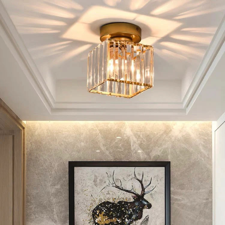 LustraLuxe – Modern Black Crystal Flush Mount Ceiling Light for Hallways