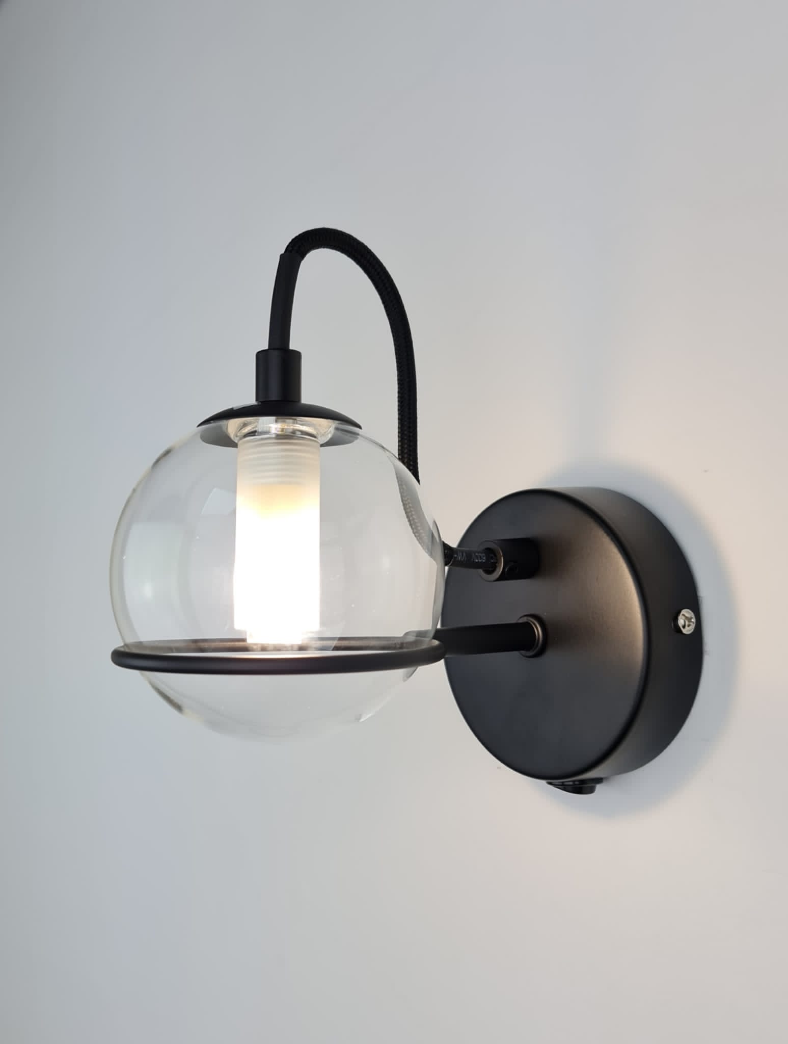 Lumivelle – Melville Modern Matte Black Wall Light with Glass Shade Options