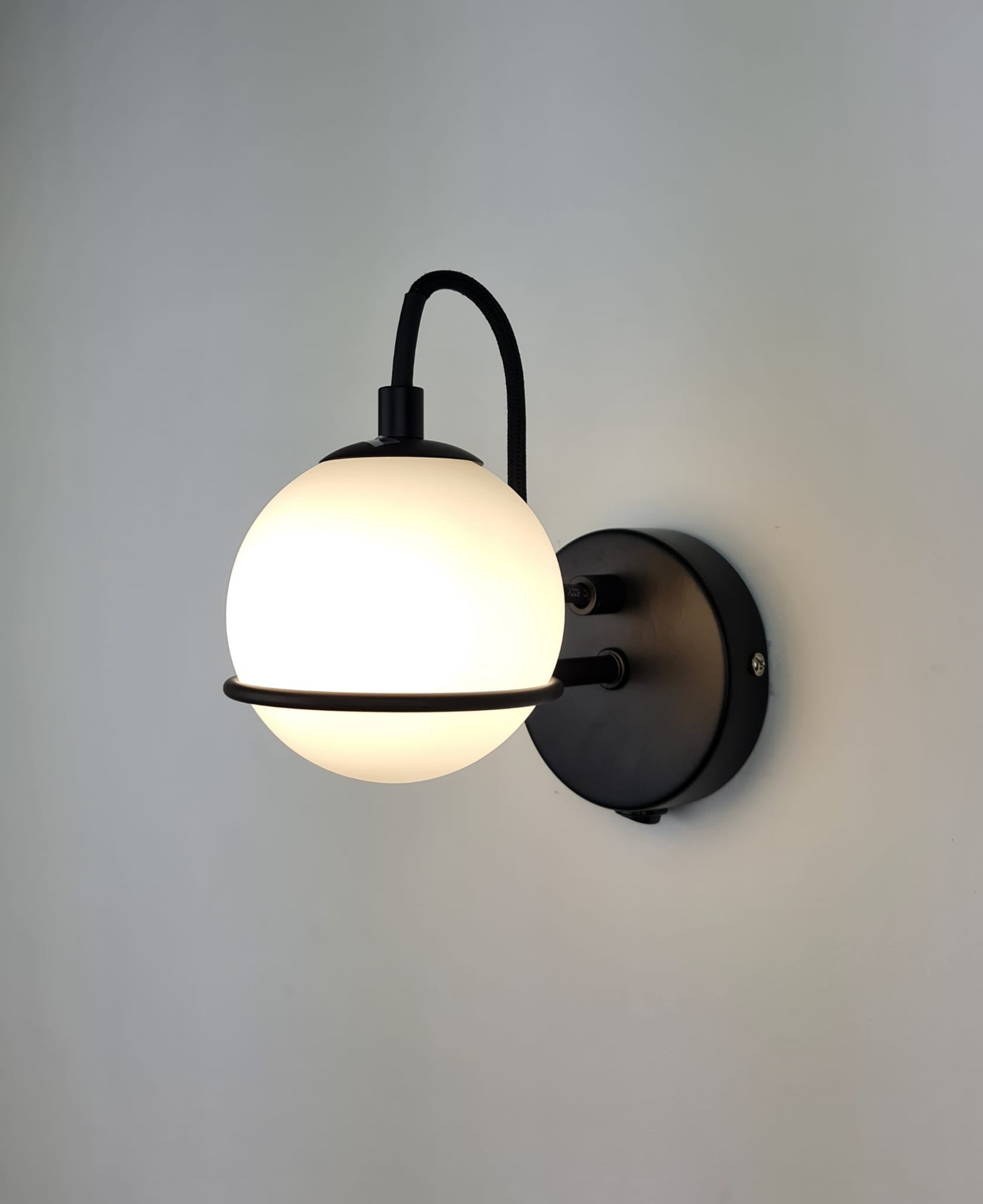 Lumivelle – Melville Modern Matte Black Wall Light with Glass Shade Options