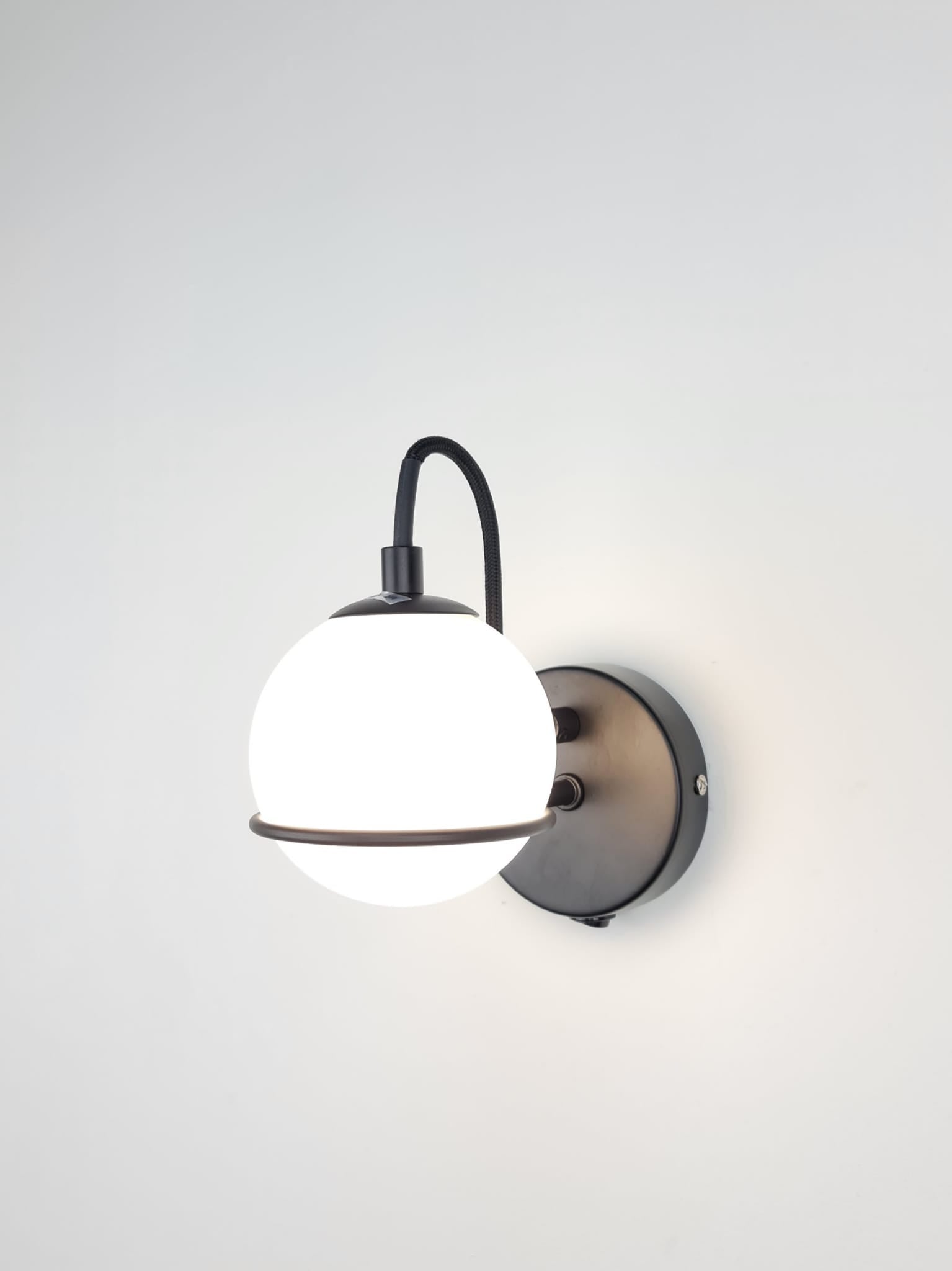 Lumivelle – Melville Modern Matte Black Wall Light with Glass Shade Options