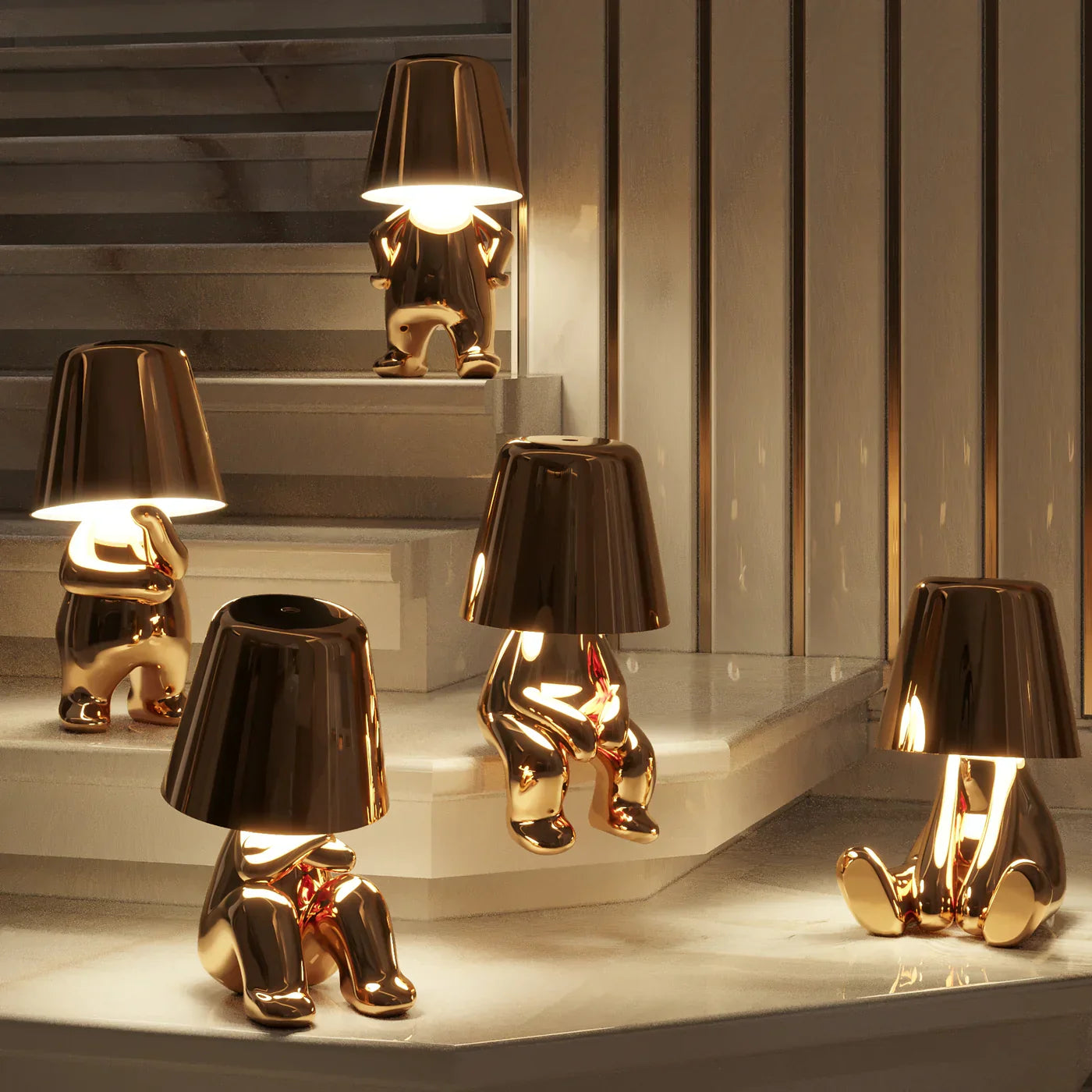 Veltoro - Sculpted gold LED wireless desk lamp with touch dimming