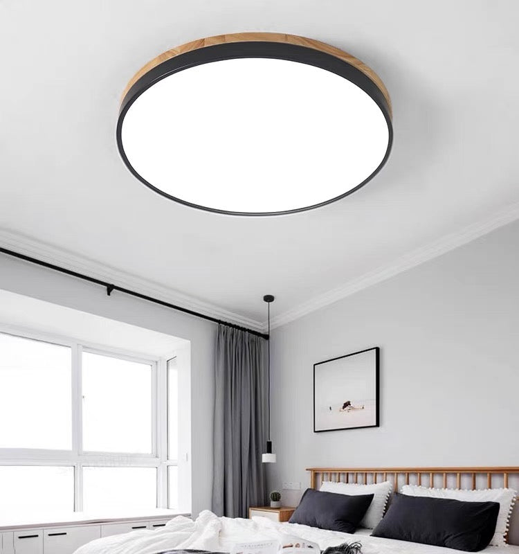 AlumaWood – Round Flush Ceiling Wooden Light with Modern LED Natural Wood Fixture