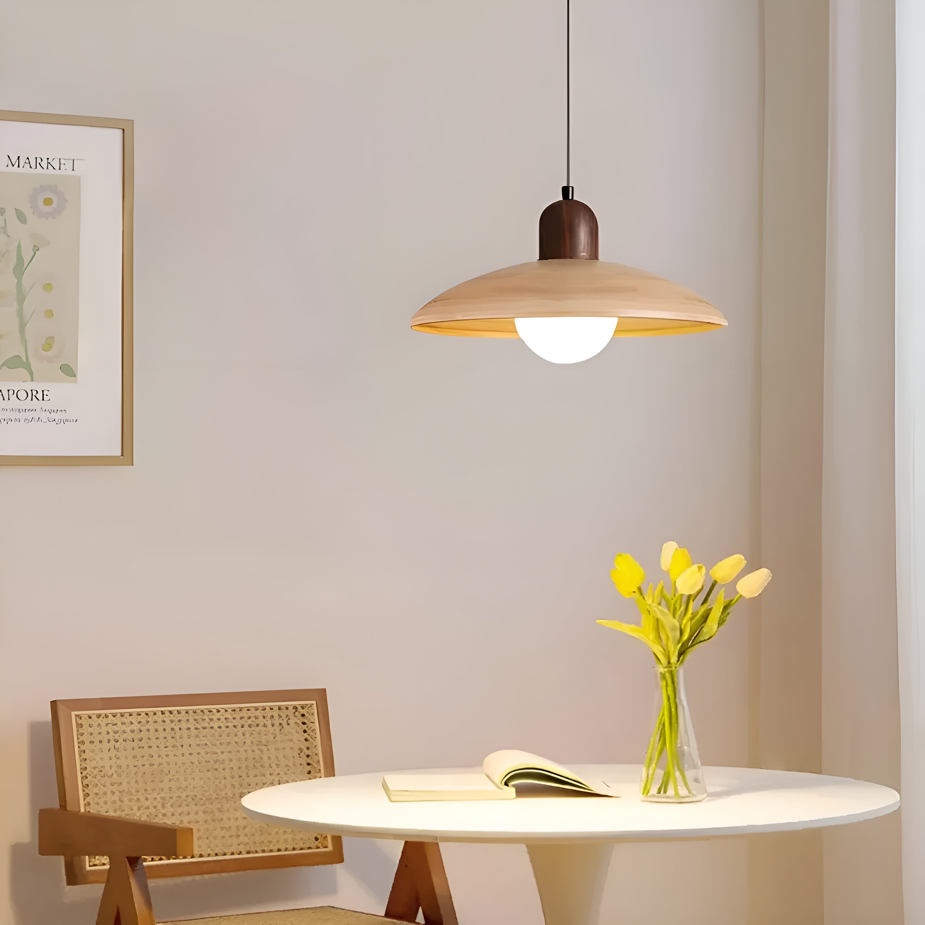 Zenora – Japanese Wabi-Sabi Walnut Ceiling Lamp for Peaceful Modern Interiors