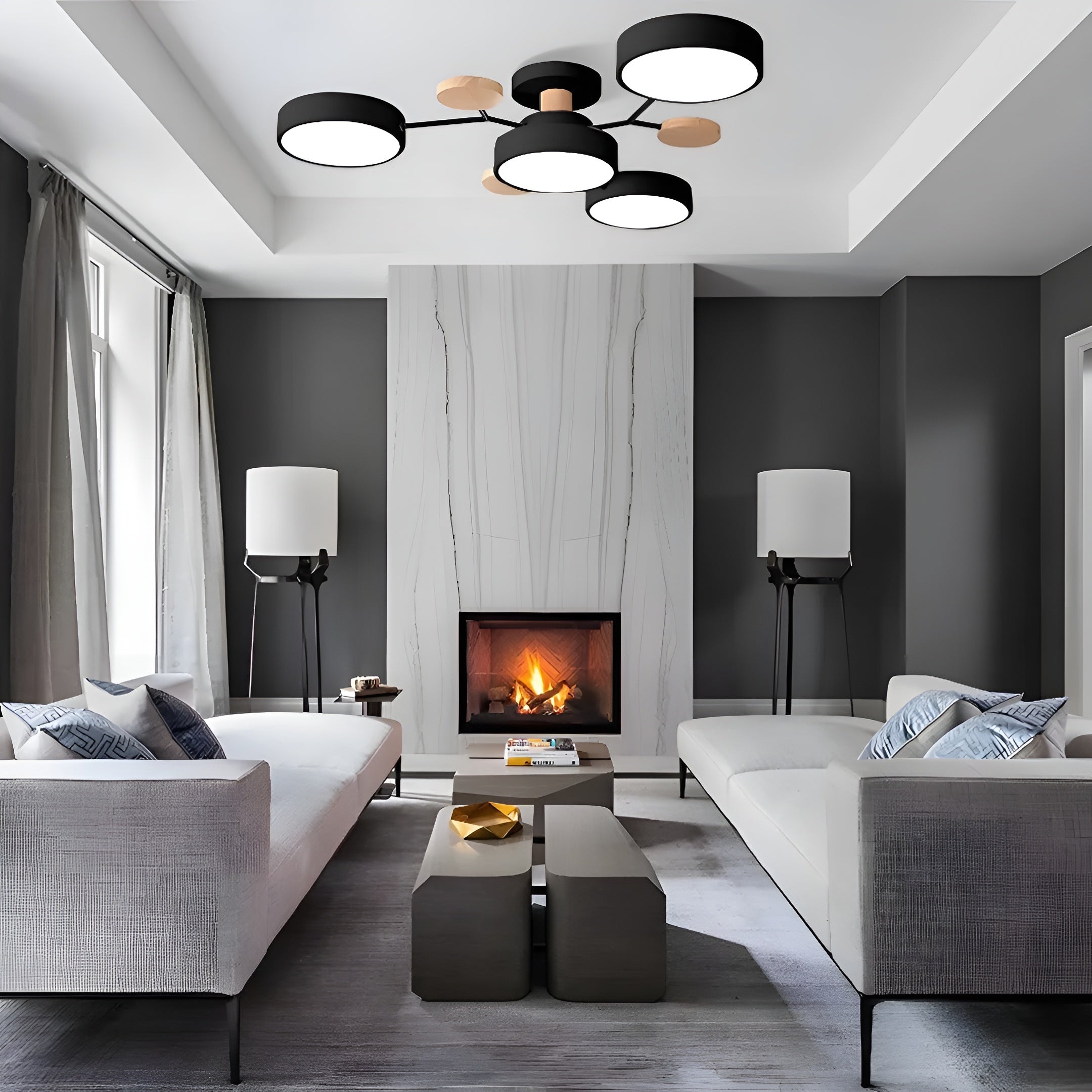 CircaGlow – Contemporary Round Iron LED Semi-Flush Chandelier with Modern Ceiling Light