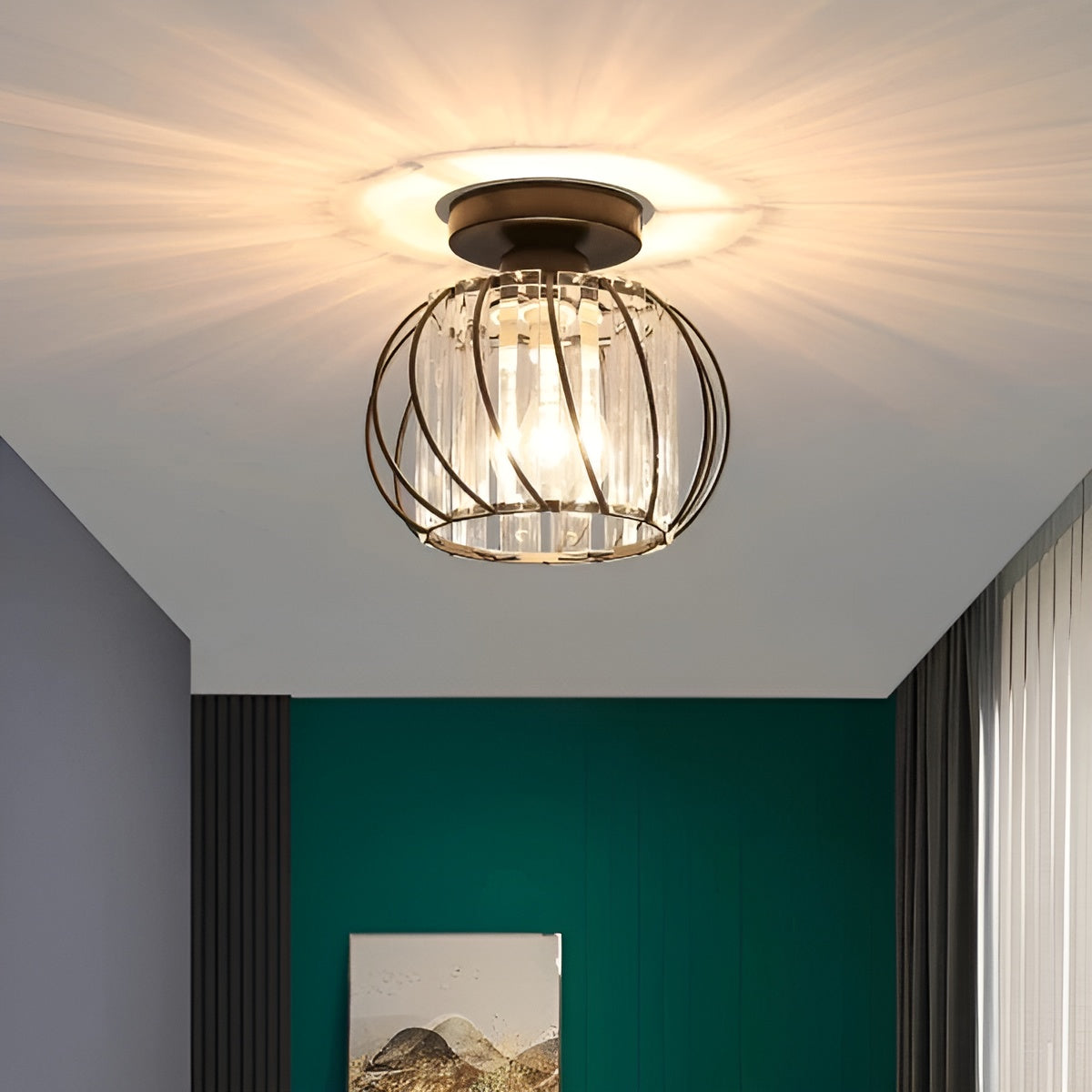 SkynLume – Nordic Flush Mount Glass and Iron Ceiling Light