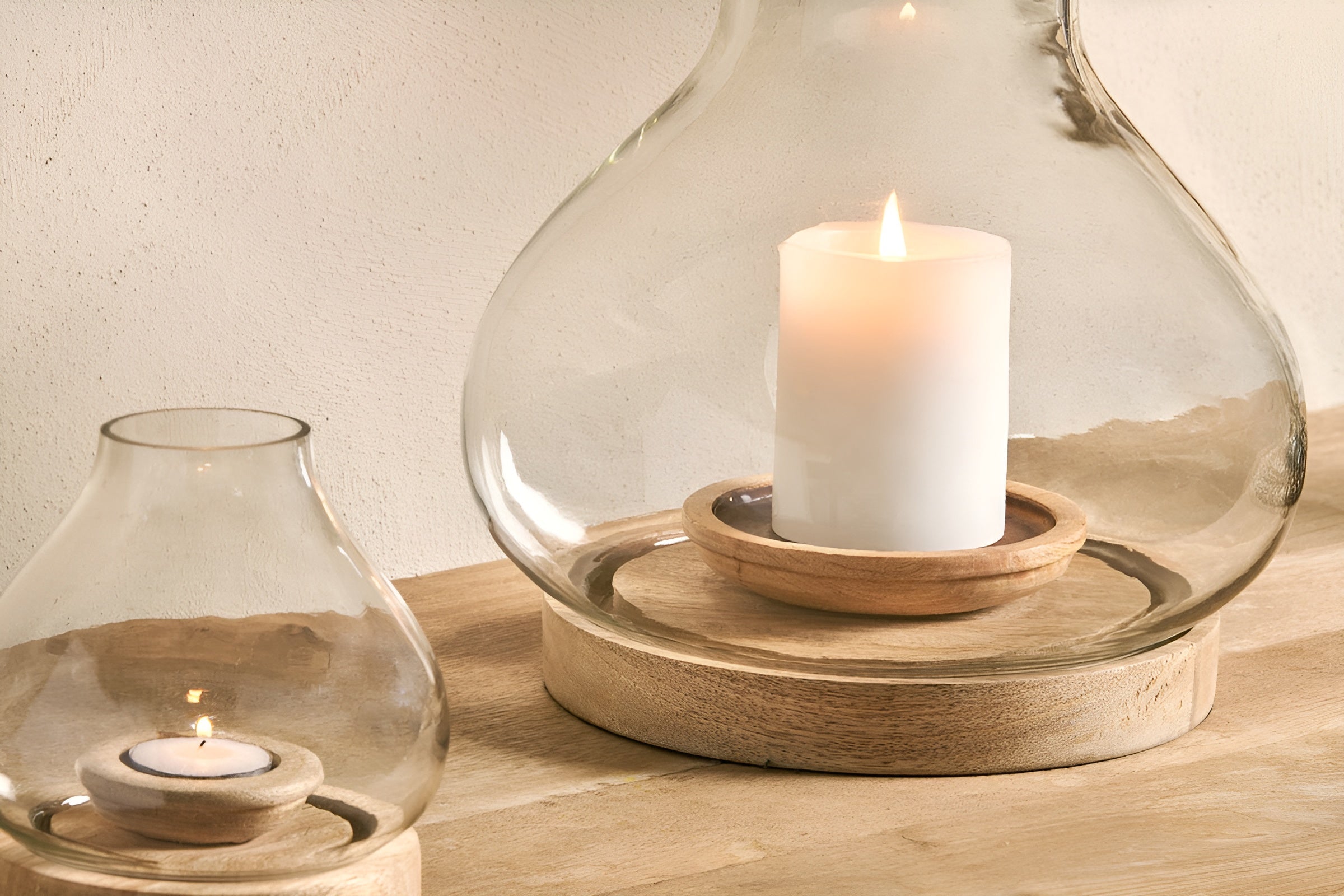 NaturaGlow – Handcrafted Mango Wood and Glass Lantern for Warm Ambiance