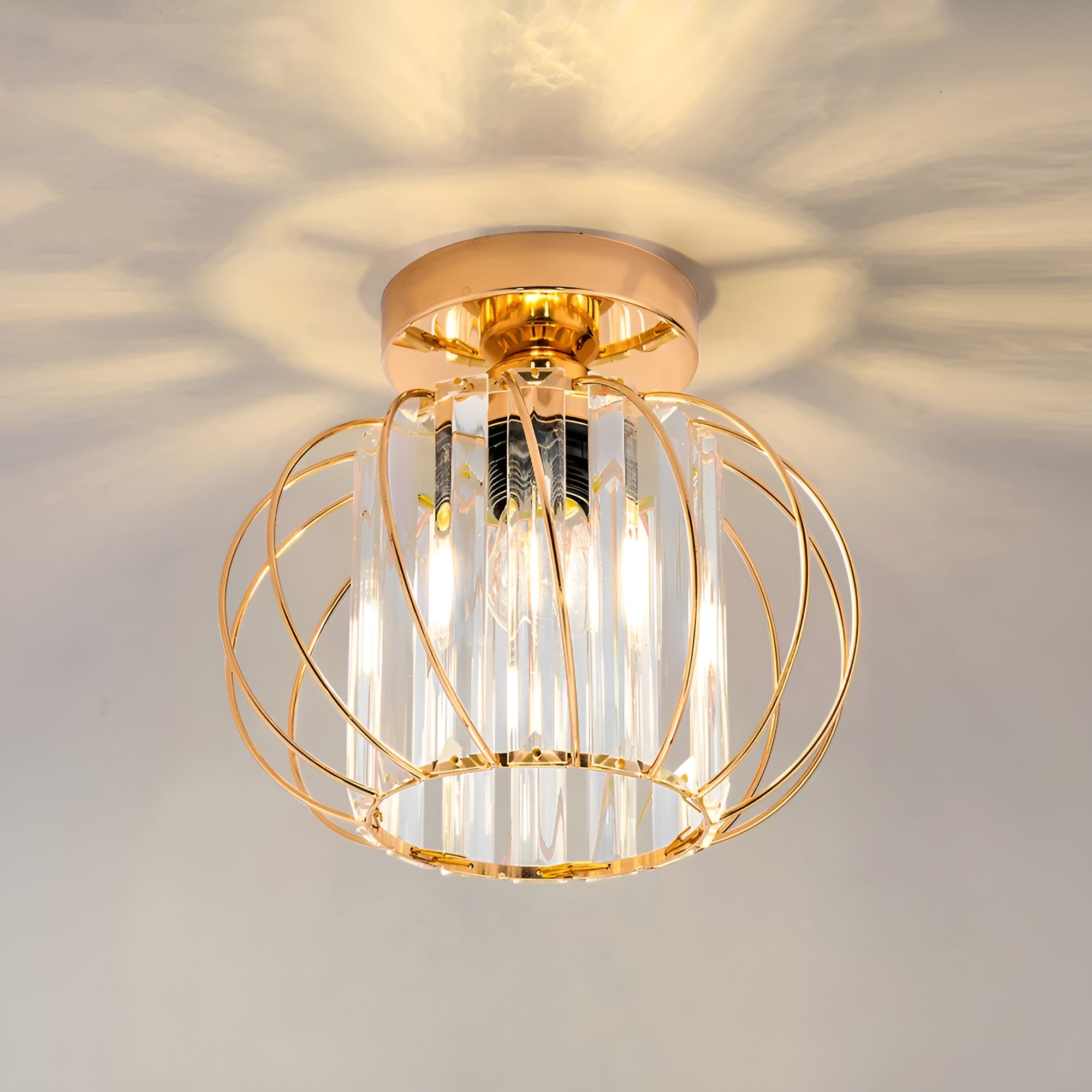 SkynLume – Nordic Flush Mount Glass and Iron Ceiling Light