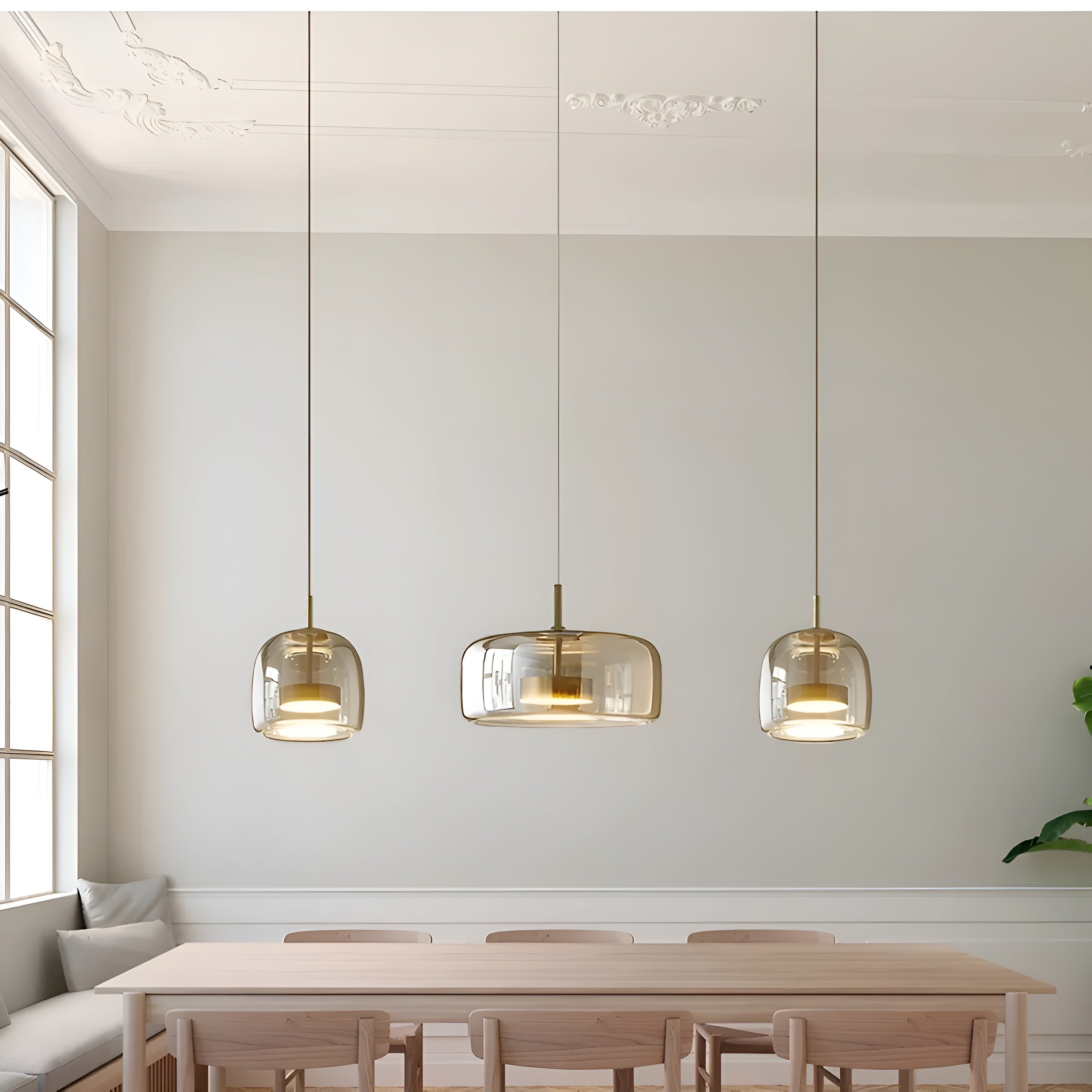 HaloGlow – Trio Ceiling Lamp with Modern Pendant LED Glass Light Fixture