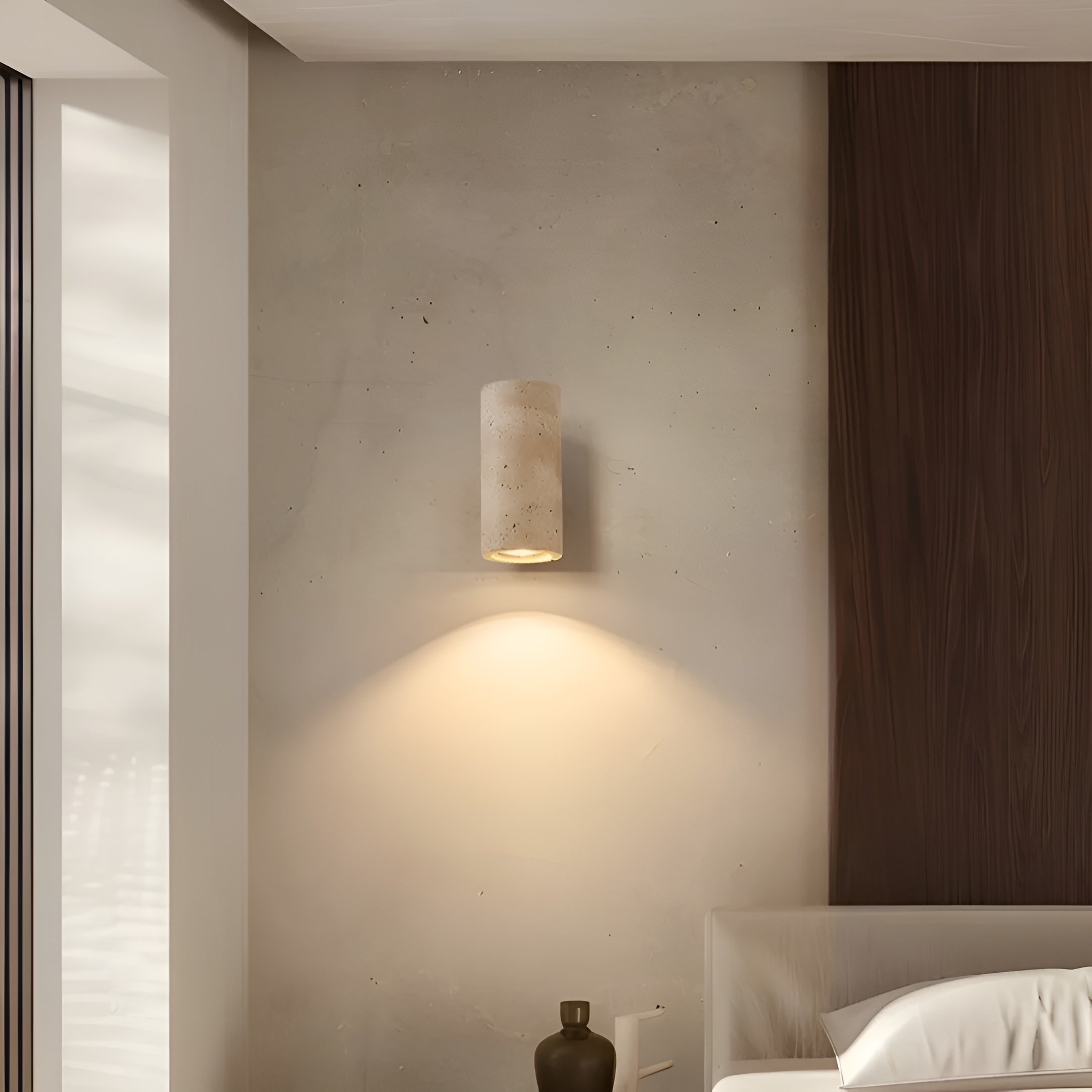 LumiStone – Travertine Wall Lamp with Warm Dual LED Light