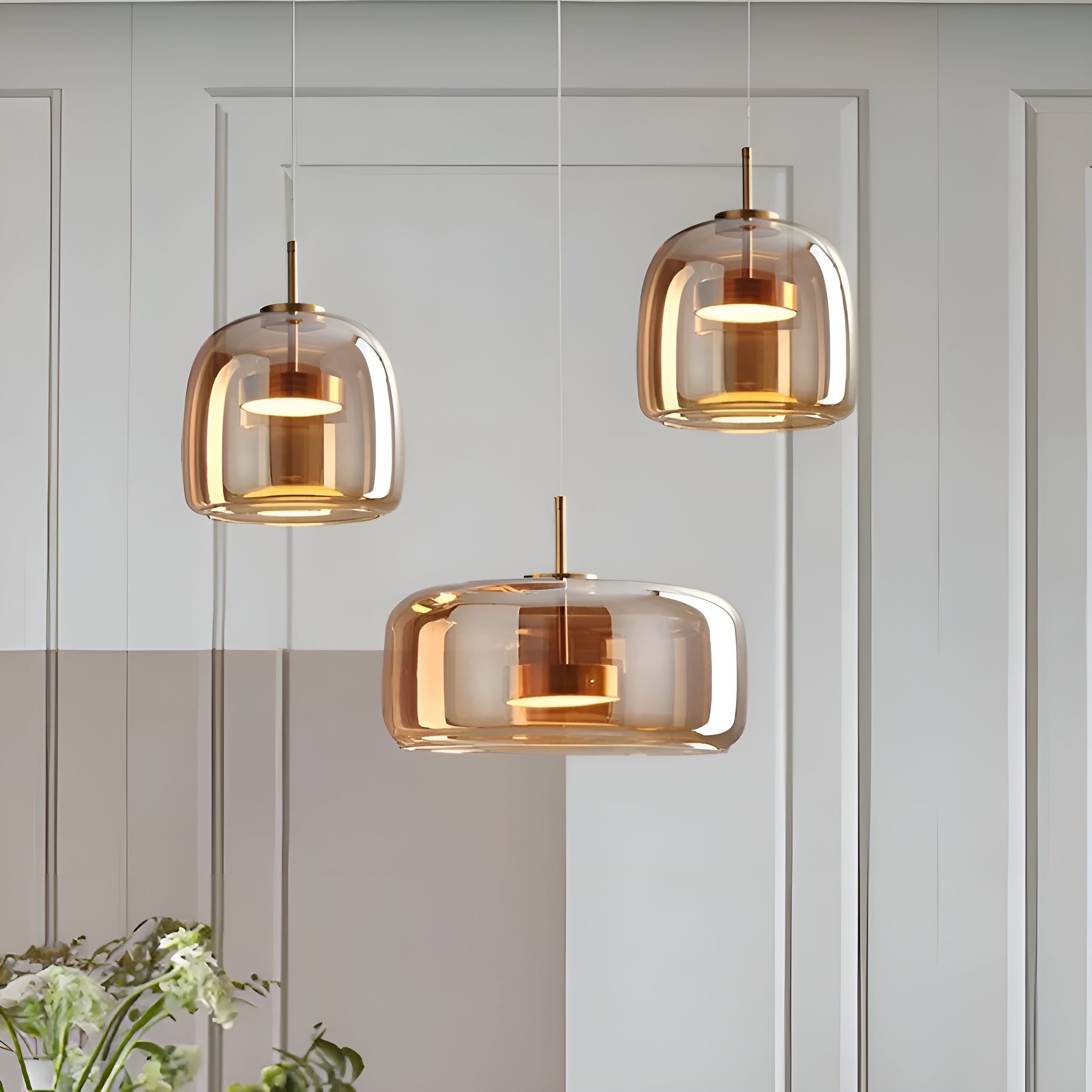 HaloGlow – Trio Ceiling Lamp with Modern Pendant LED Glass Light Fixture