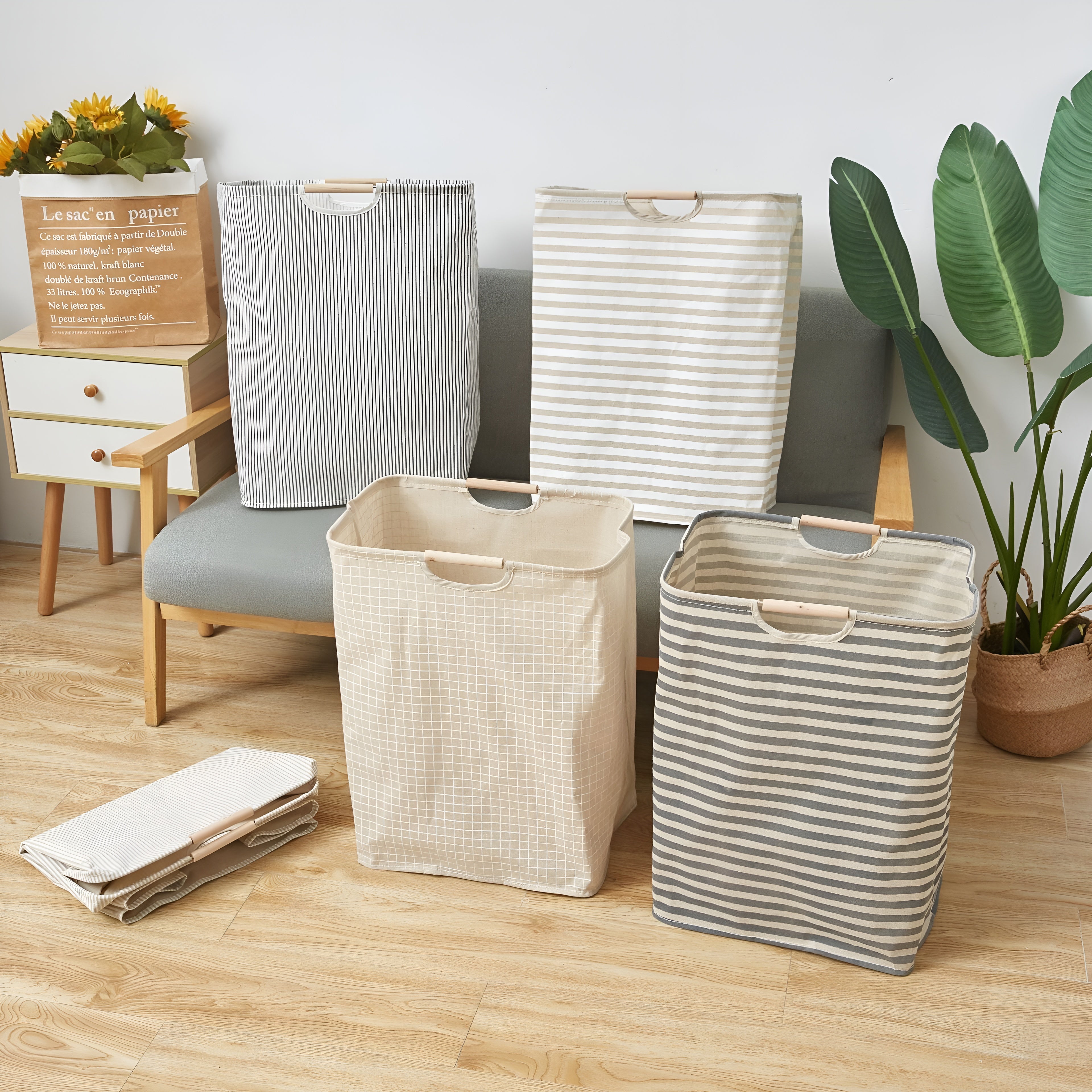 Sindel – Waterproof Laundry Bag, Foldable Cotton Linen Storage Basket with Handles