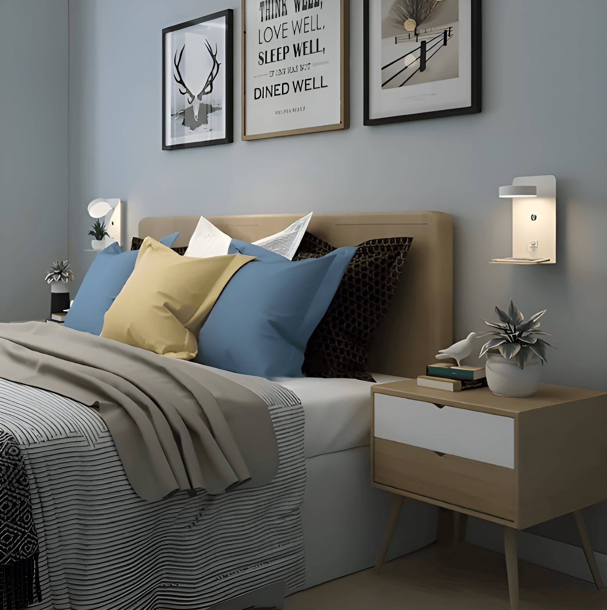 Lunavelle – Aluminum Bedside Wall Lamp with USB Charging and Shelf