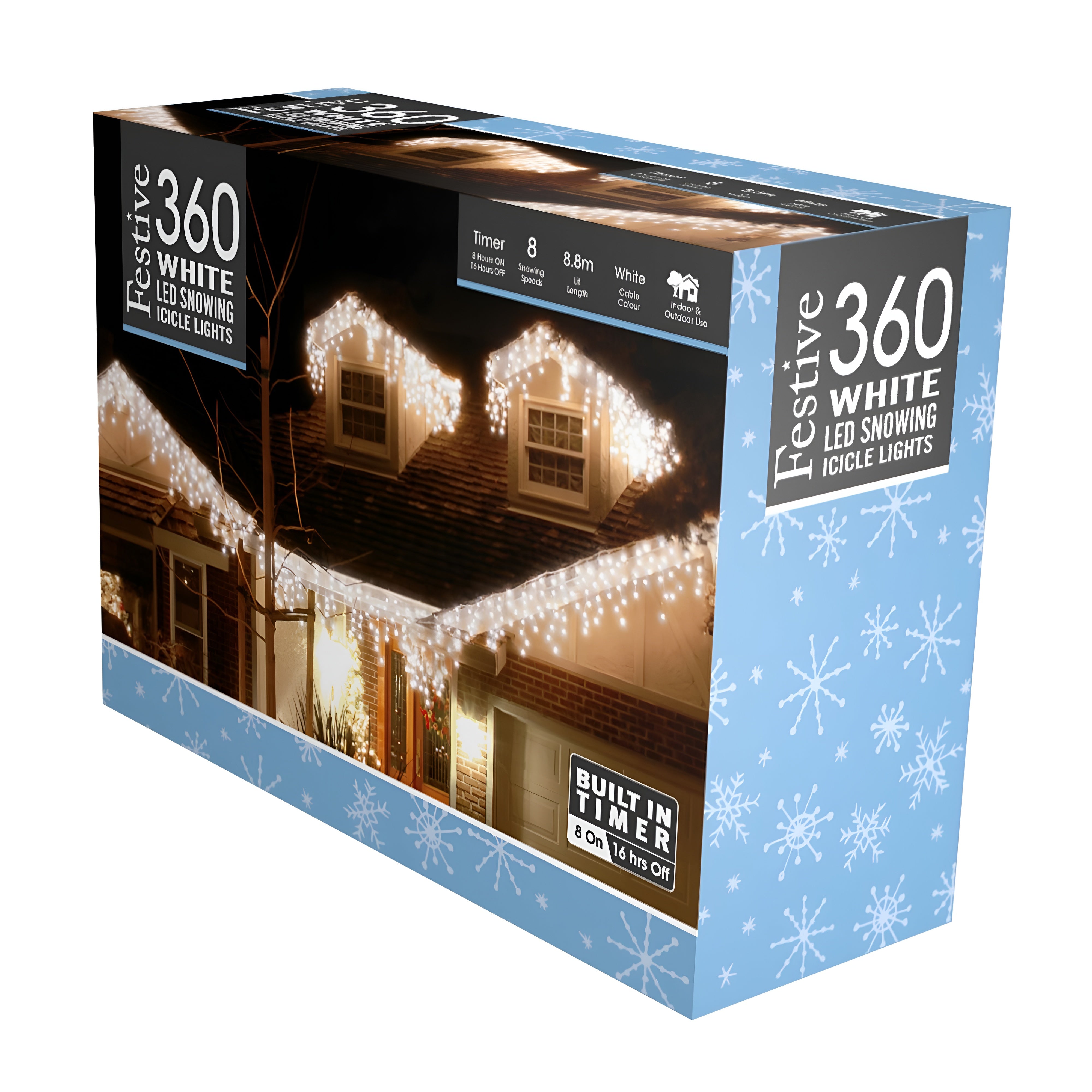 FrostLume - 360 White Snowing Icicle Lights with Timer for Outdoors