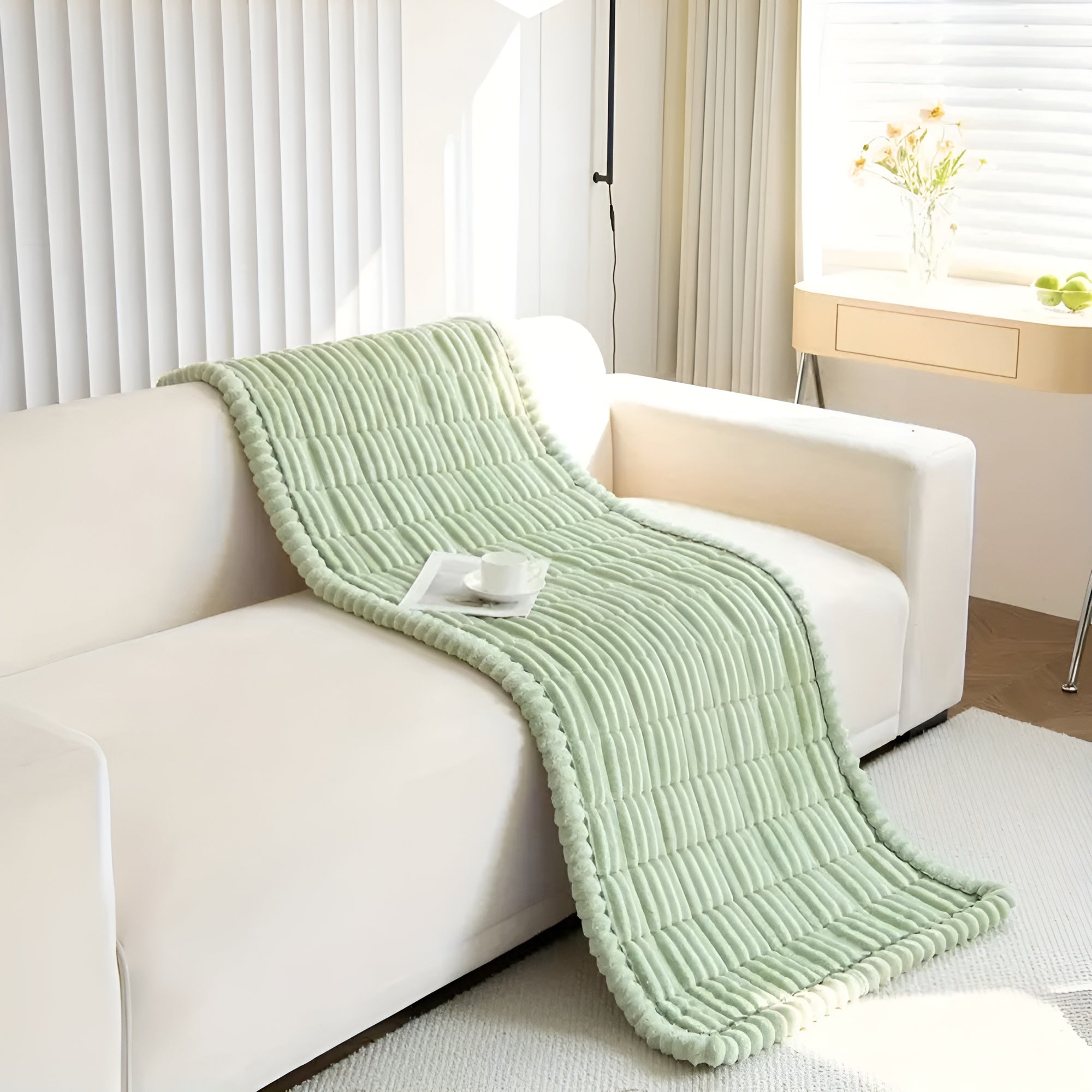 VeluLuxe - Plush Pleated Edges Flannel Sofa Cover