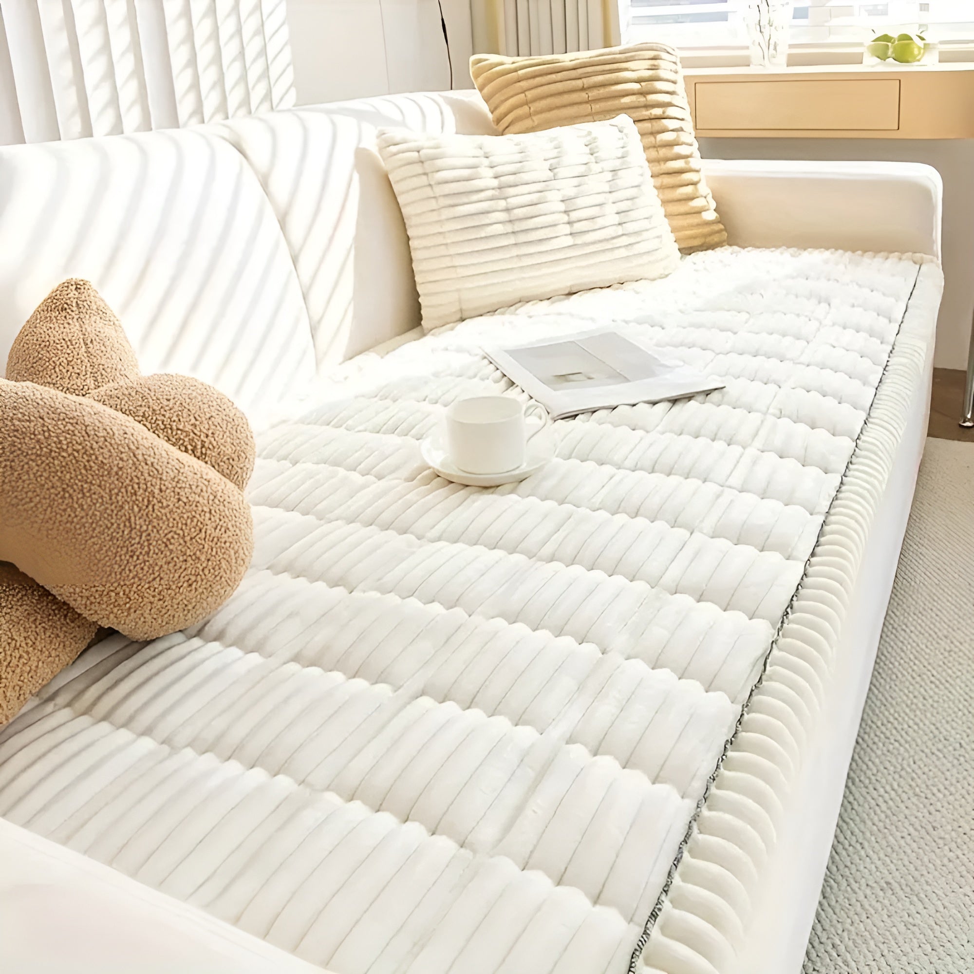 VeluLuxe - Plush Pleated Edges Flannel Sofa Cover