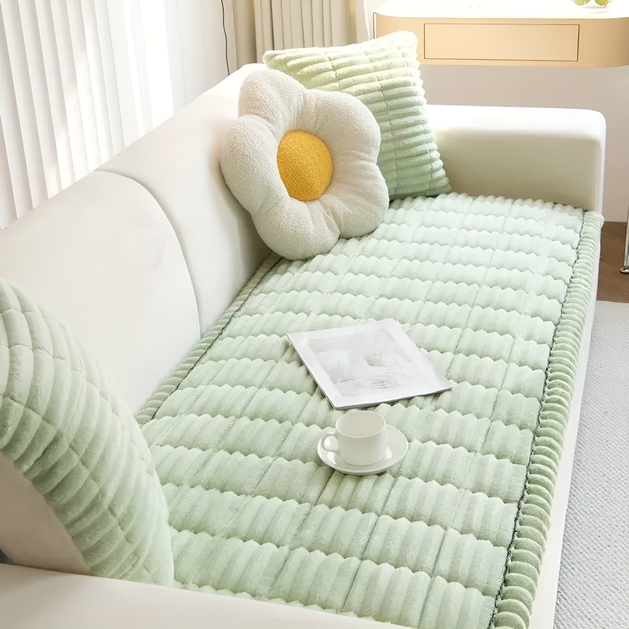 VeluLuxe - Plush Pleated Edges Flannel Sofa Cover