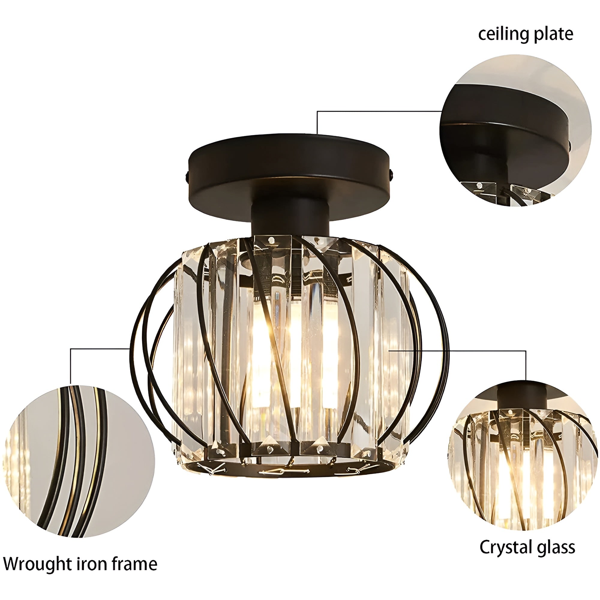 SkynLume – Nordic Flush Mount Glass and Iron Ceiling Light