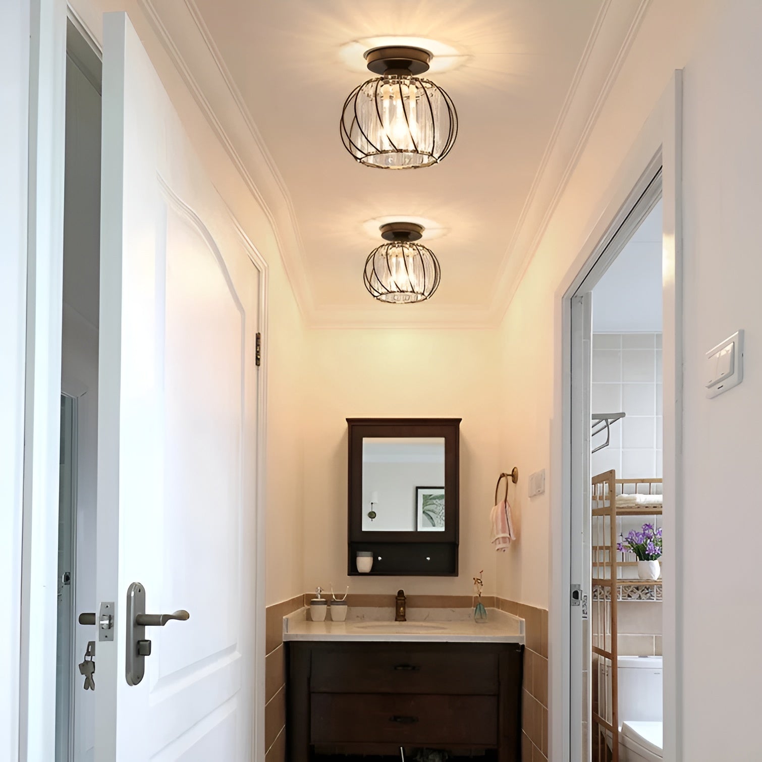 SkynLume – Nordic Flush Mount Glass and Iron Ceiling Light