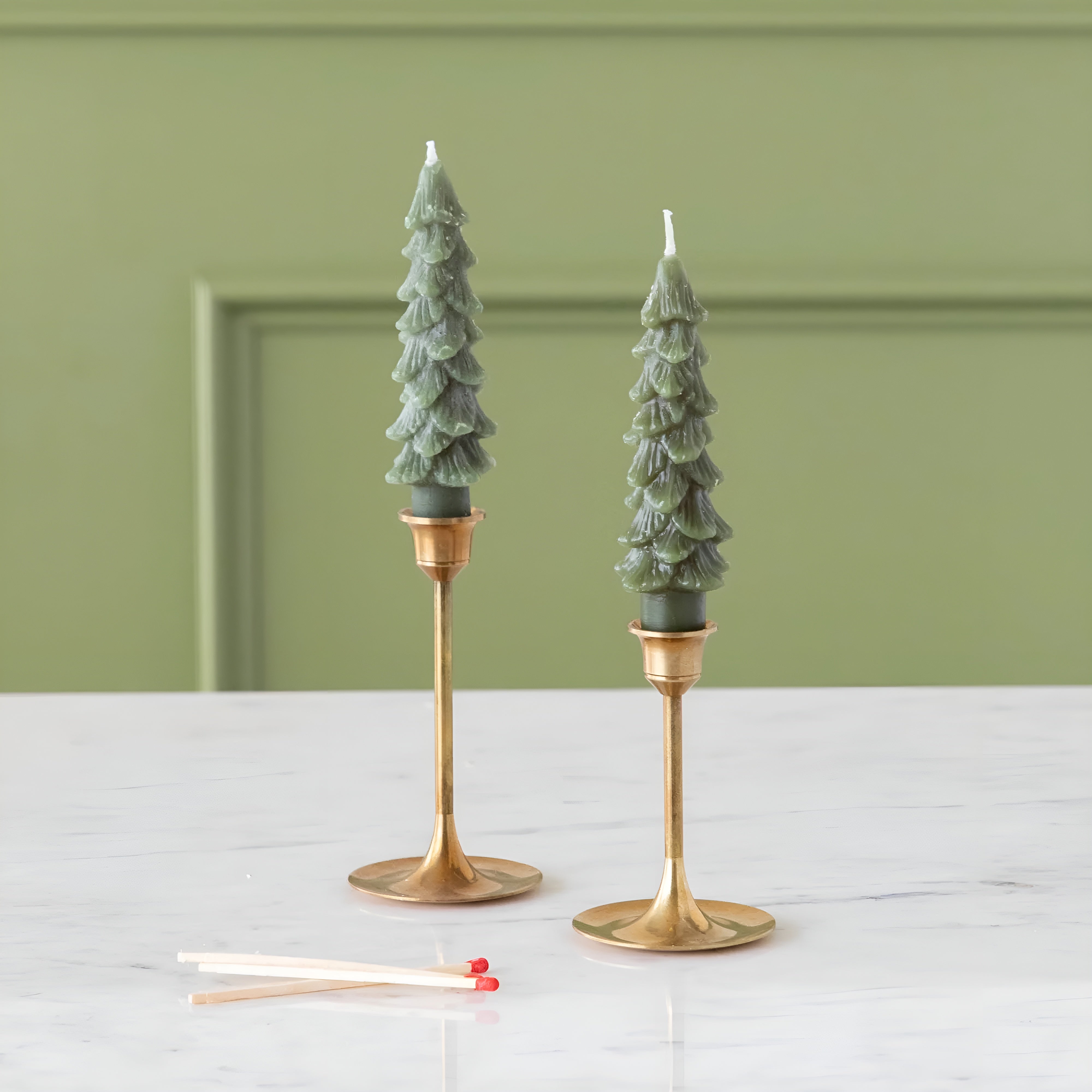 EverGlow – Green Christmas Tree Flameless LED Taper Candles for Holiday Home Decoration