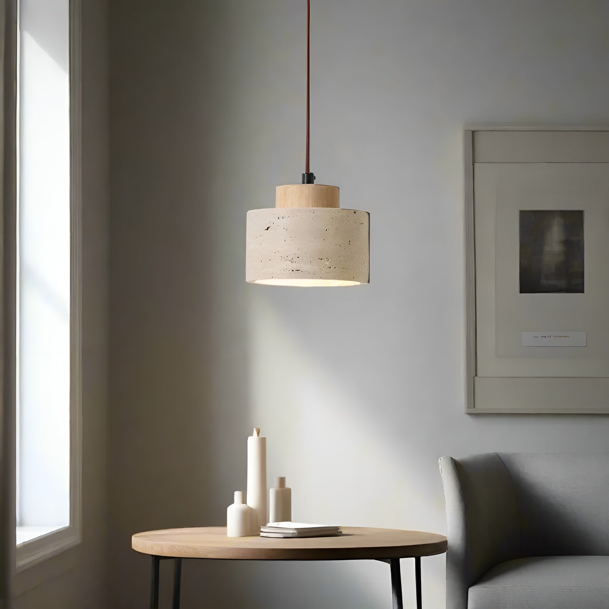 Lunavia – Nordic Travertine Pendant Light with LED for Elegant Minimalist Interiors