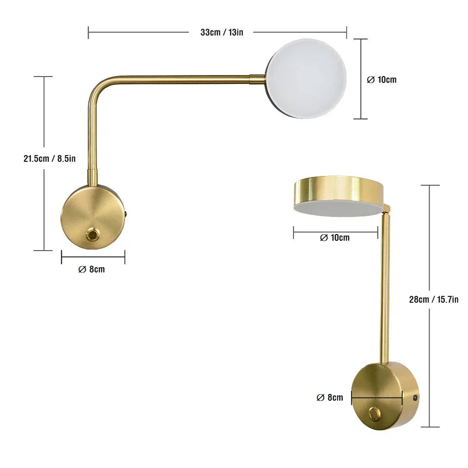LumoraSpin – Rotating gold LED wall lamp with 350° adjustable light (7W)