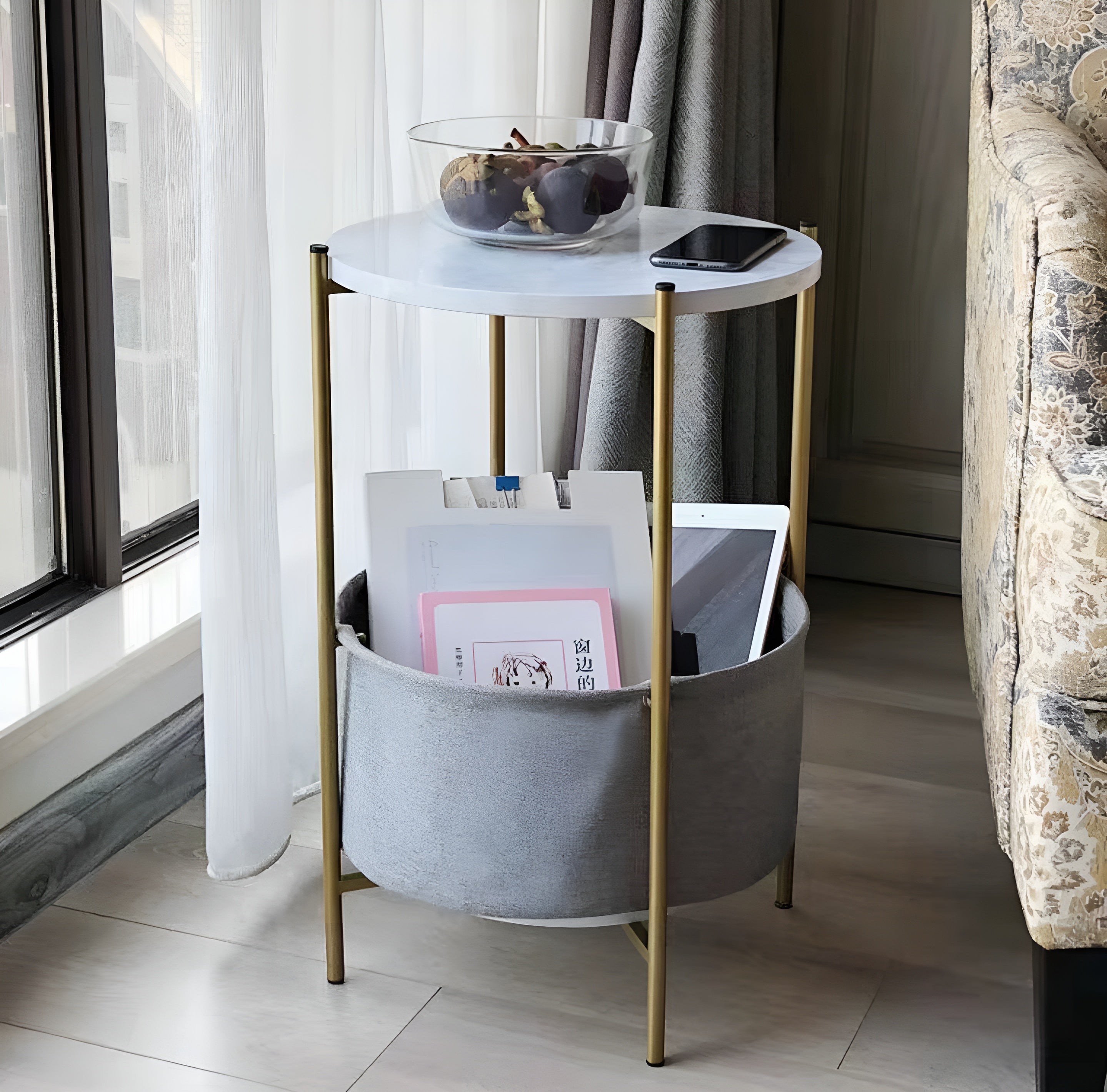Nestura – Scandinavian Fabric Side Table Soft Storage Modern Home Accent