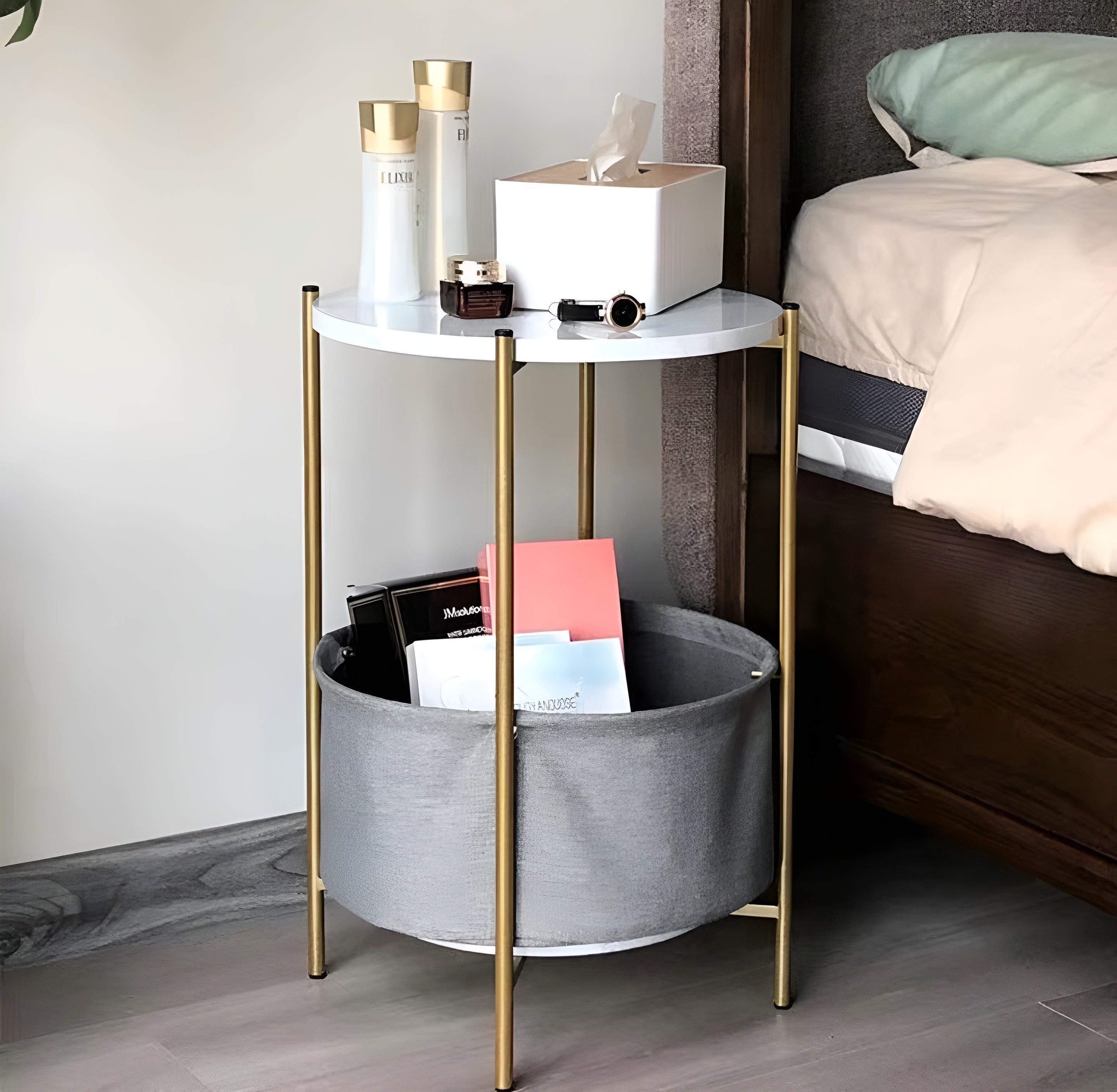 Nestura – Scandinavian Fabric Side Table Soft Storage Modern Home Accent
