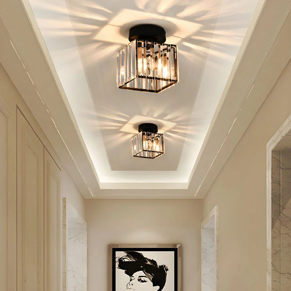 LustraLuxe – Modern Black Crystal Flush Mount Ceiling Light for Hallways